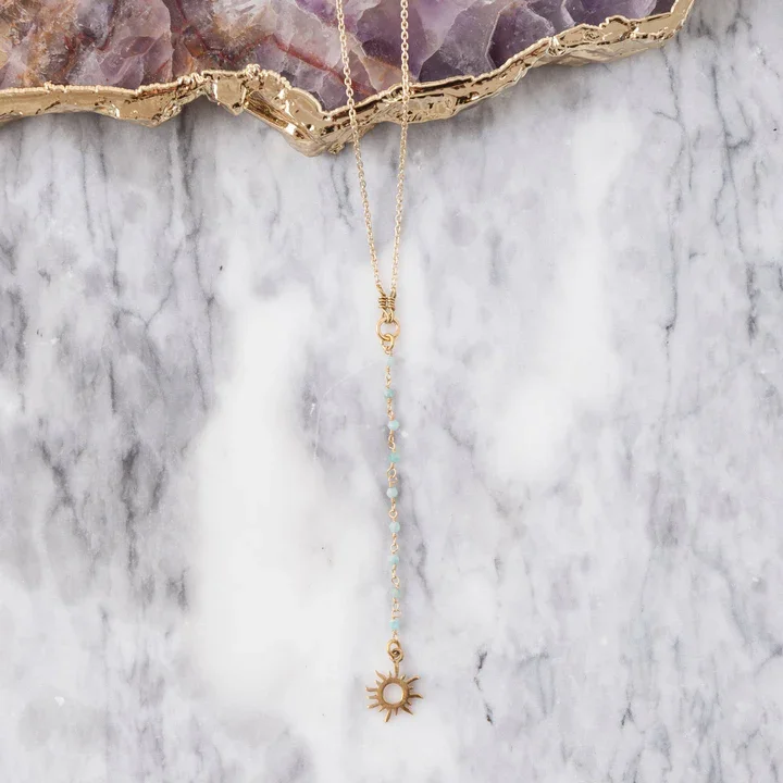 Baizaar Brass Sun Charm Necklace with Amazonite