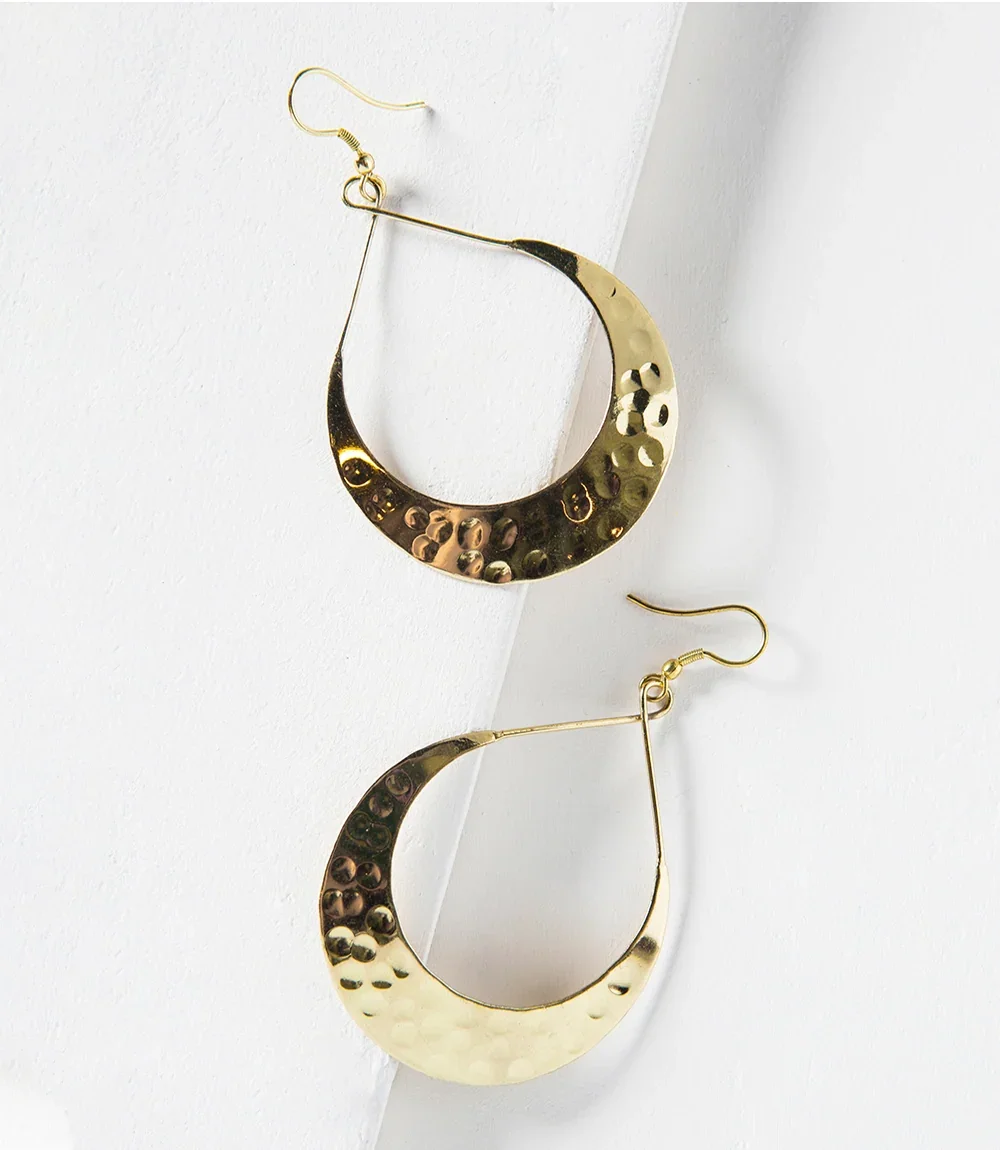Matr Boomie Lunar Crescent Hammered Hoop Earrings