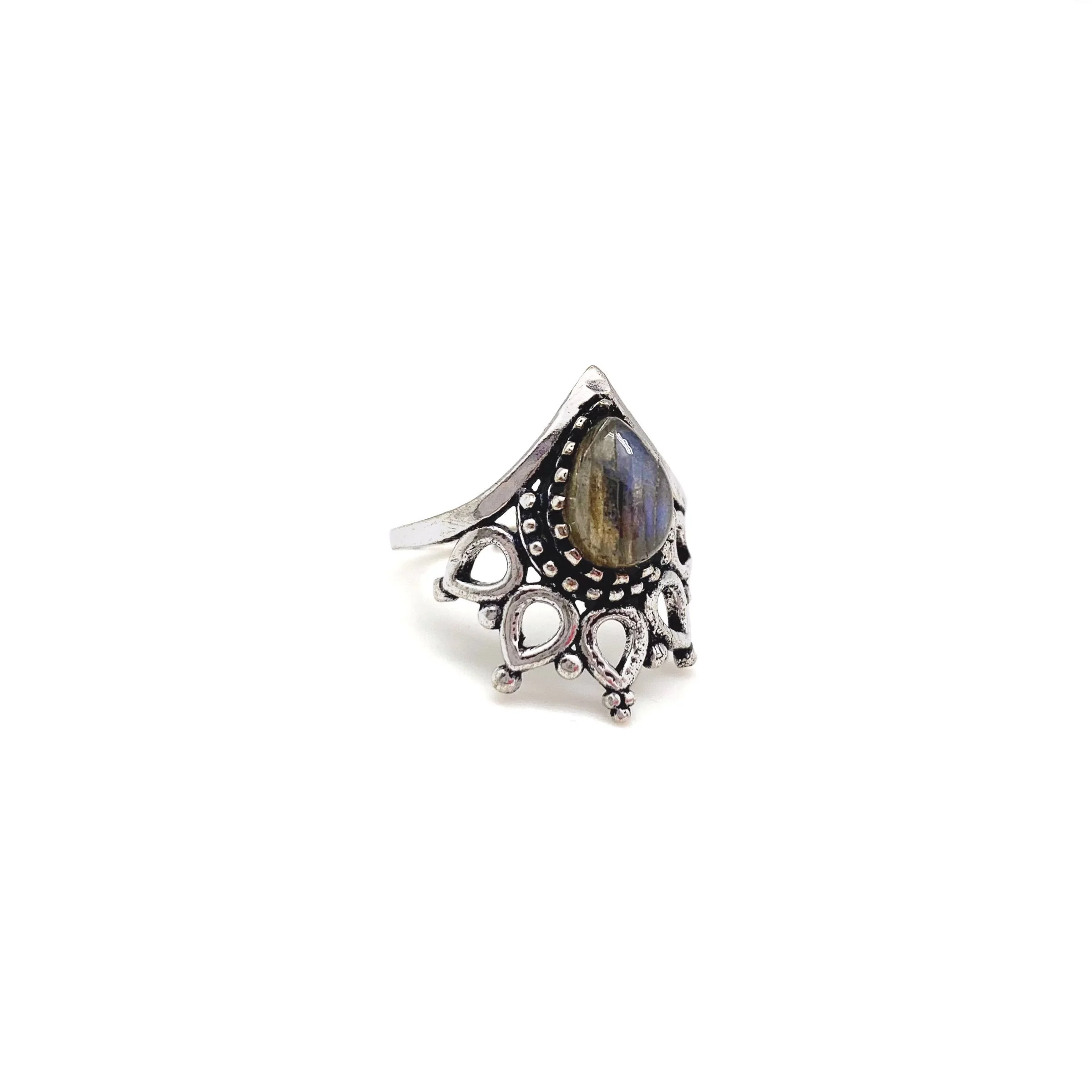 Anju Tanvi Stone Ring - Labradorite Ornate
