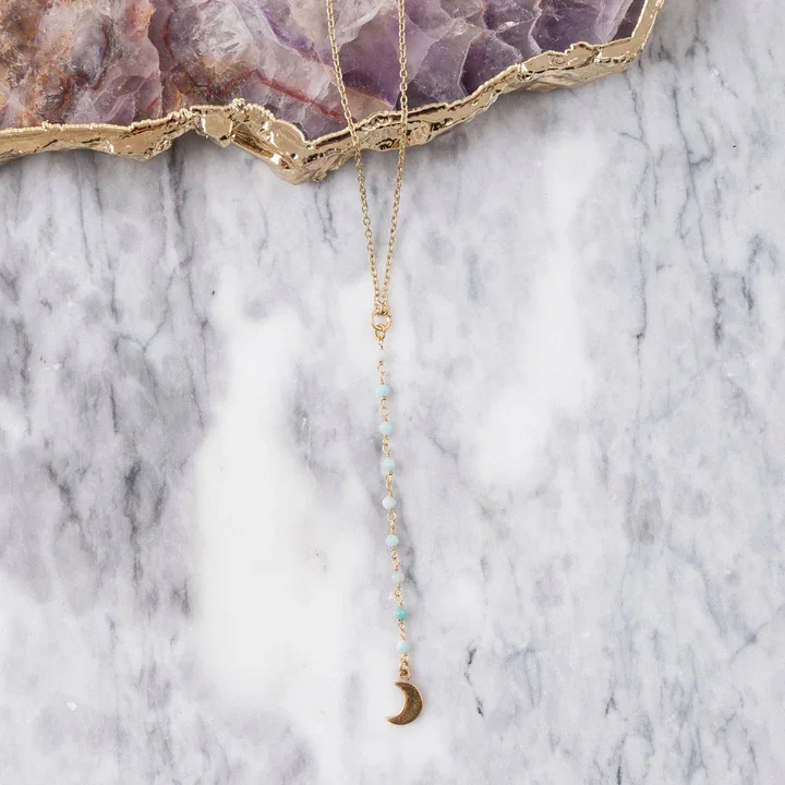 Baizaar Brass Moon Charm Necklace with Amazonite