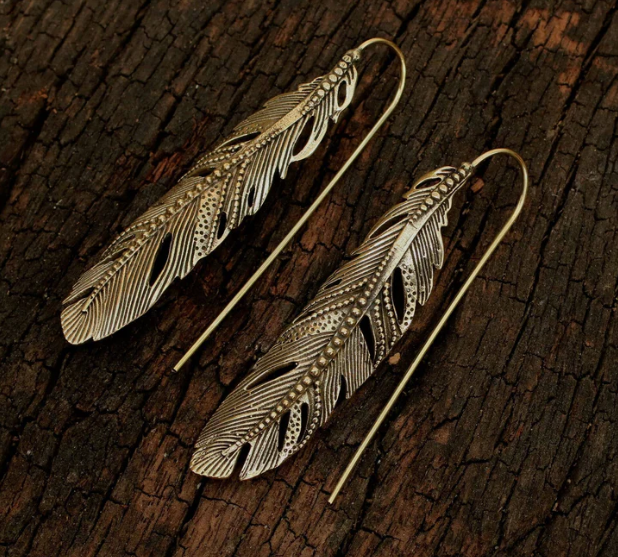 Baizaar Brass Long Feather Earring