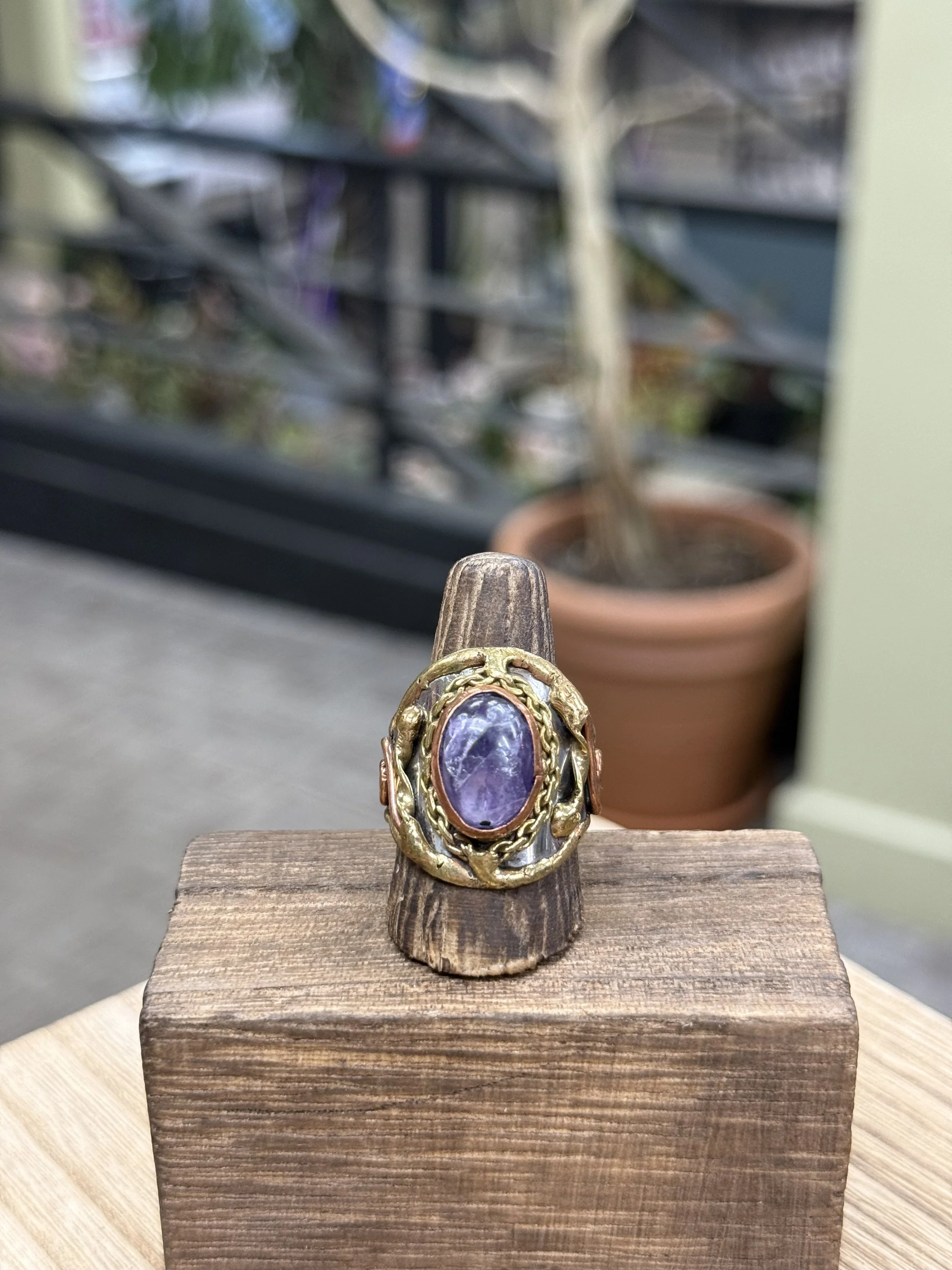 Anju Mixed Metal Stone Rings - Amethyst