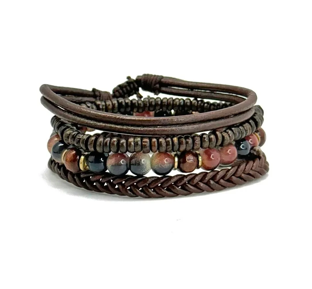 Anju Beaded Leather Bracelets - Red Tigers Eye