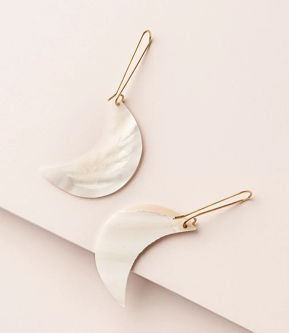 Matr Boomie Crescent Moon Drop Earrings - Mother of Pearl