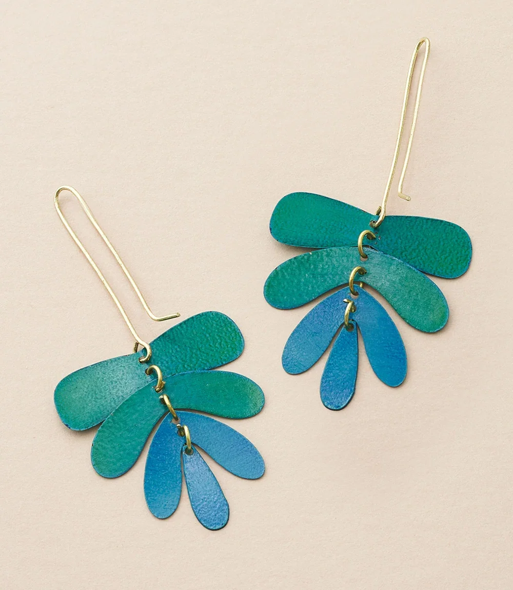 Matr Boomie Dangling Leaf Earrings - Teal