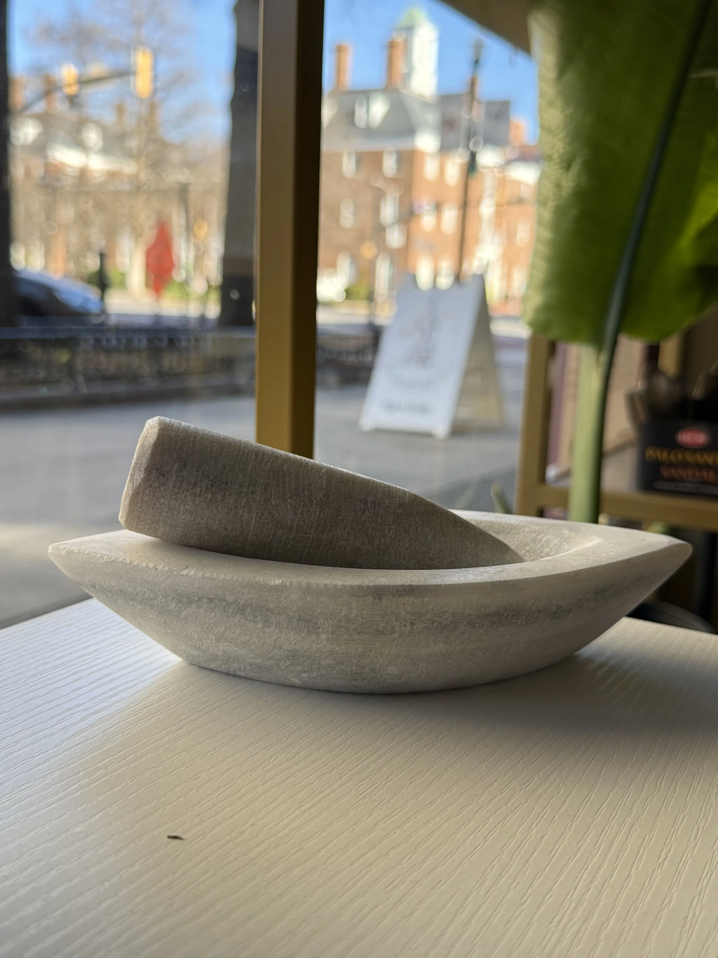 Marble Mortar + Pestle - 1-1/2"H, 4x8"W, 1"D