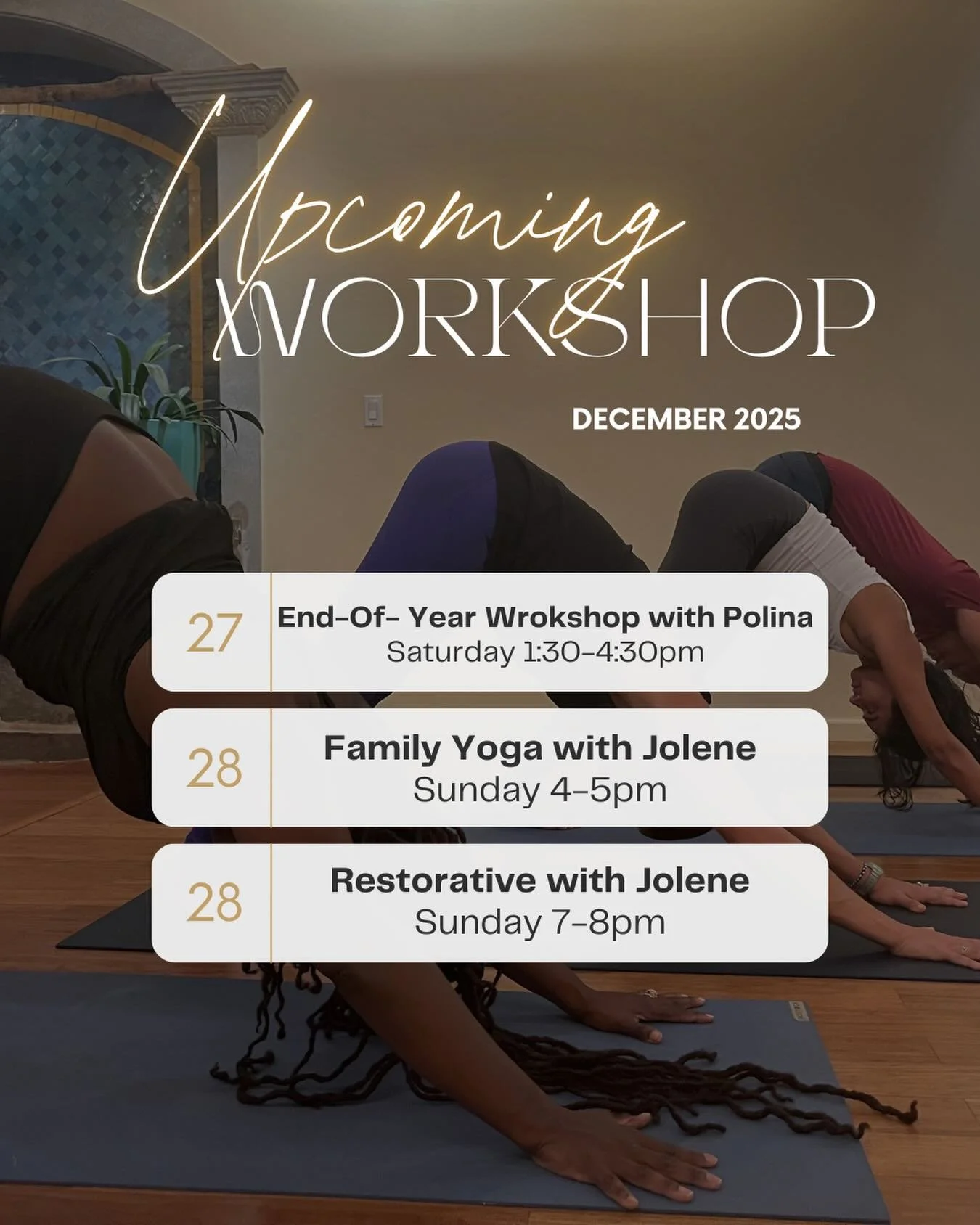 A few more workshops before the New Year, don&rsquo;t miss them! ✨ Join us to close out the year with movement, connection, and care.

Dec 27 (Saturday), 1:30&ndash;4:30pm
End-of-Year Workshop with Polina @polinak.alliswithin 

Dec 28 (Sunday), 4:00&