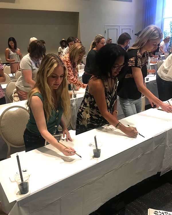 Attending the sumi ink workshop by Deborah Velasquez at Camp Minted 2019.