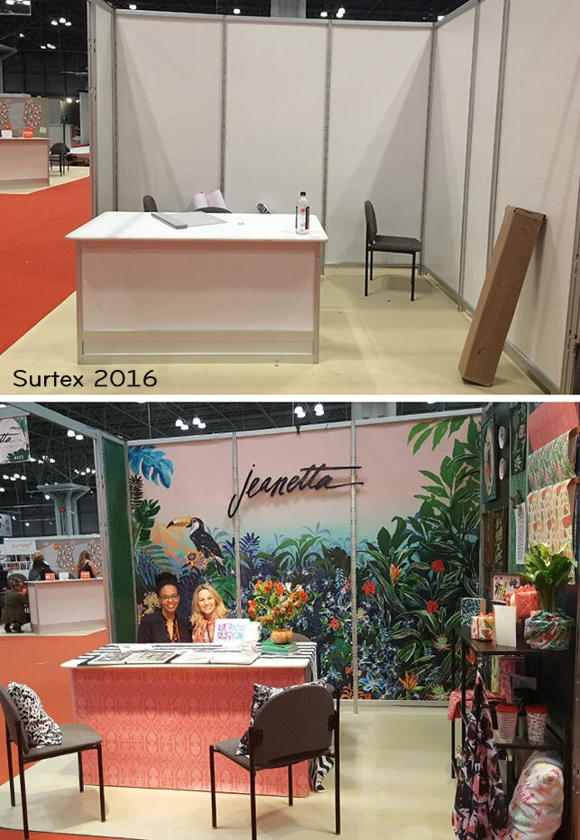 Surtex 2016. Here is my booth before and after with my friend and booth volunteer, Rachelle.