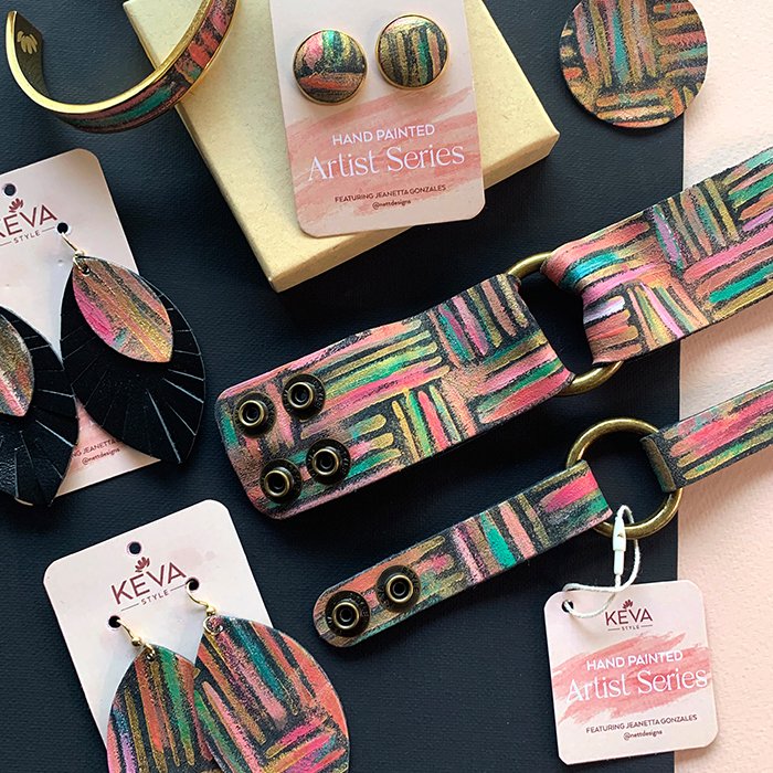 Handpainted leather jewelry