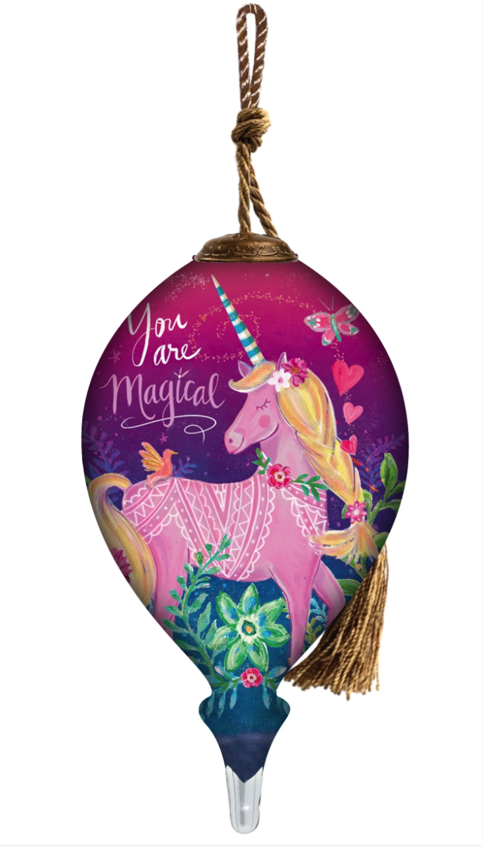 unicorn hand painted glass ornament by jeanetta gonzales