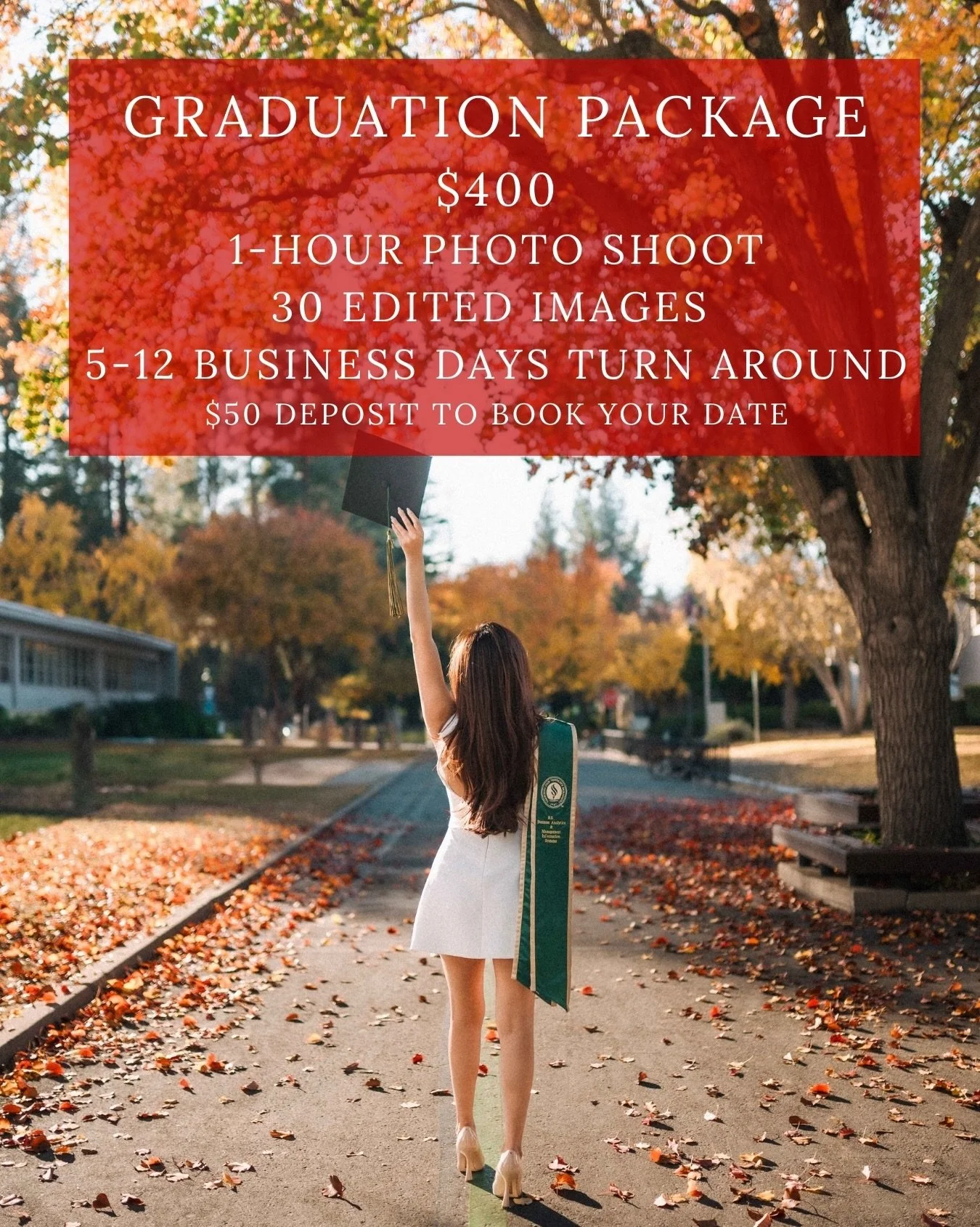 Your 2026/2027 grad photo package! Available for all colleges around Sacramento and the bay area! Capture your big achievement in the right way!
Very limited availability so book now! 
.
- $50 non refundable deposits to book your date!
.
#gradphotos 