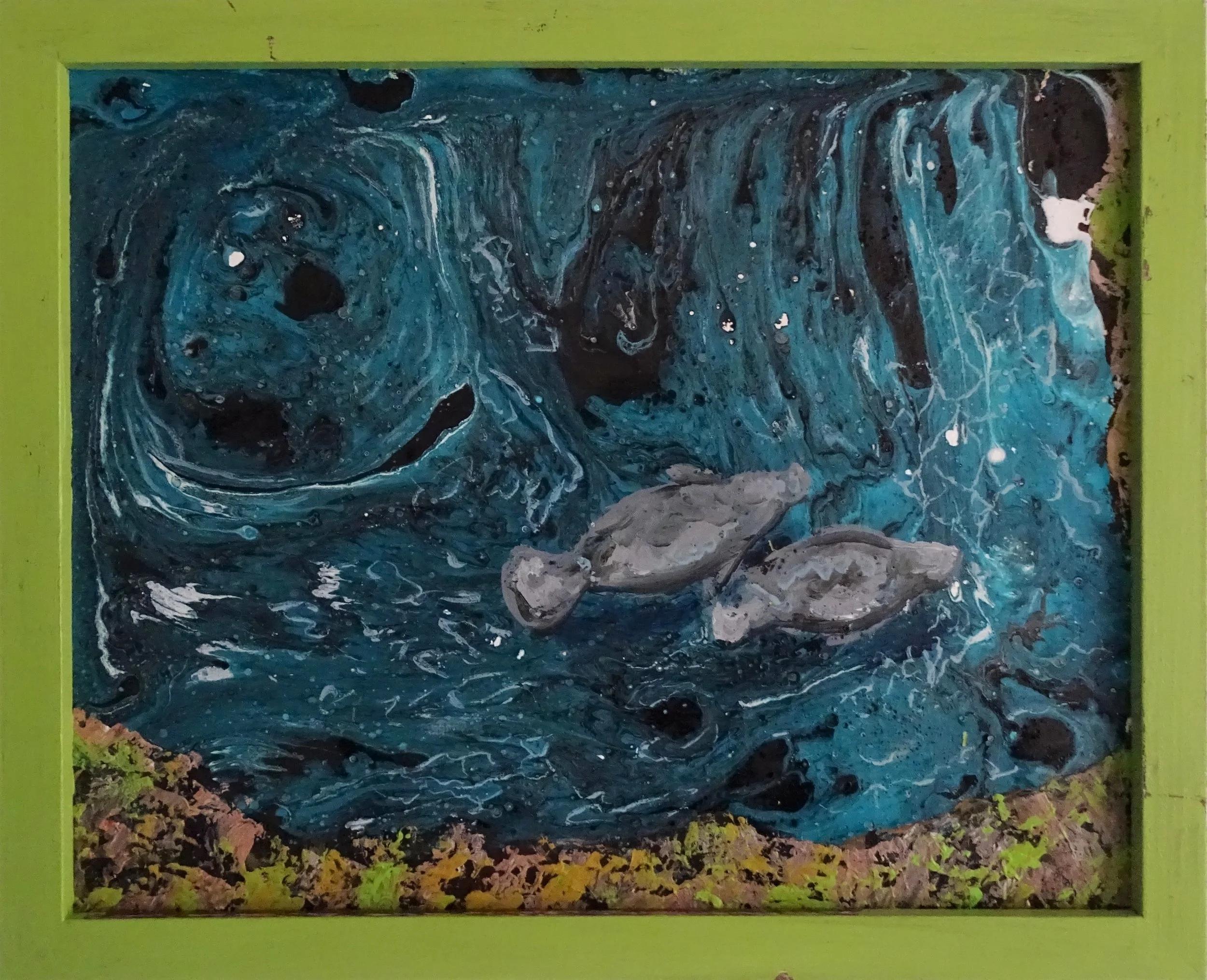 "Manatee Springs" Acrylic pour and acrylic on canvas panel