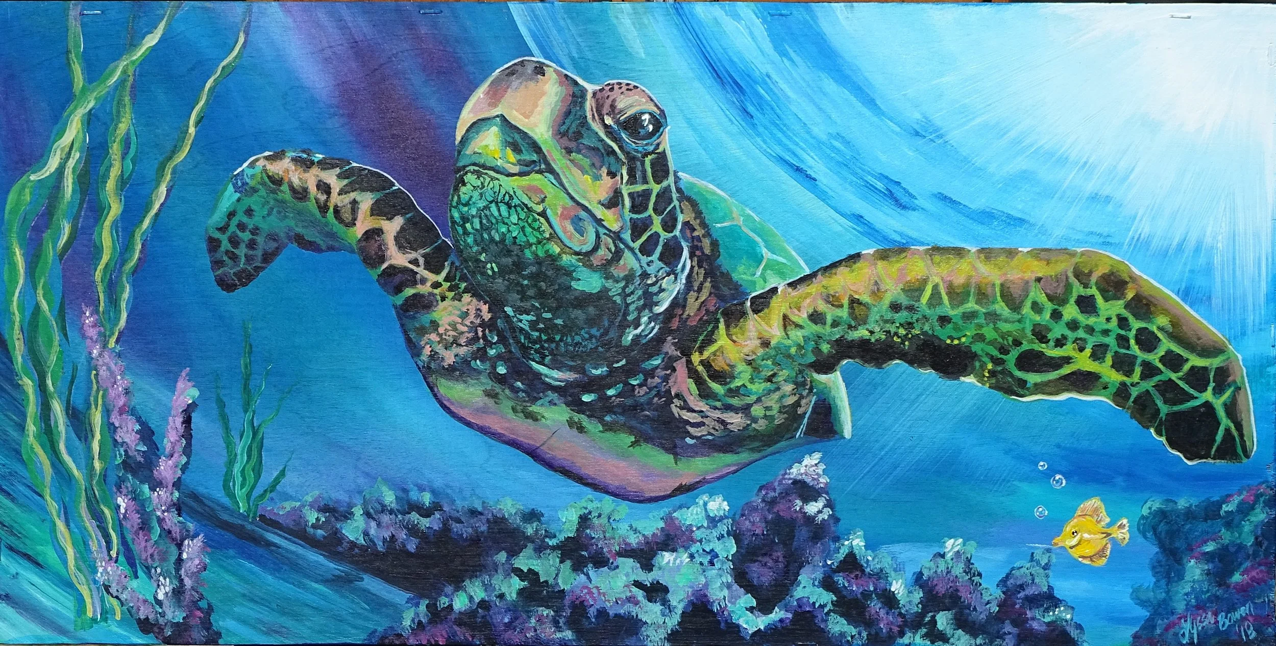 "Sea Turtle" Acrylic on wood with a resin finish