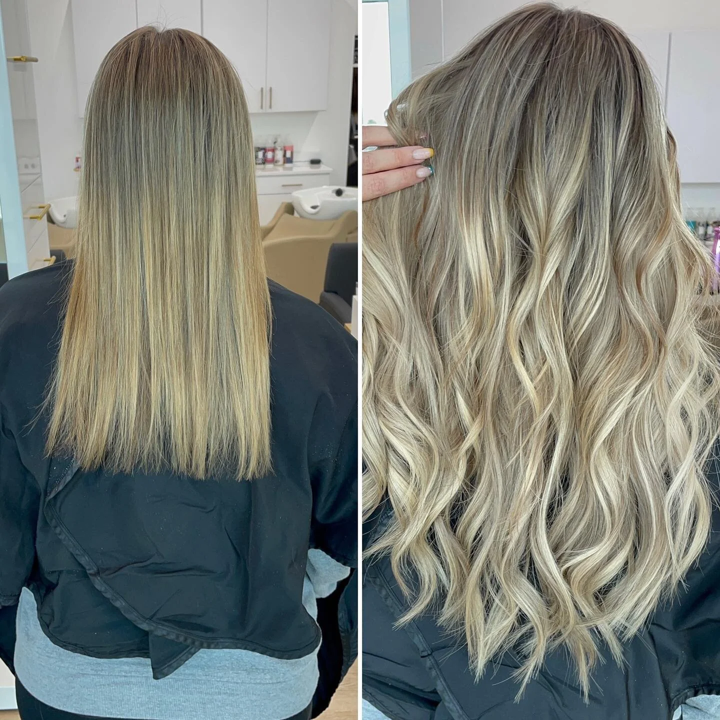 Before and after! This is 2 rows of 18&rdquo; extensions. My client was ready for brand new hair so it was fresh for her upcoming wedding!! 👰🏼&zwj;♀️💍