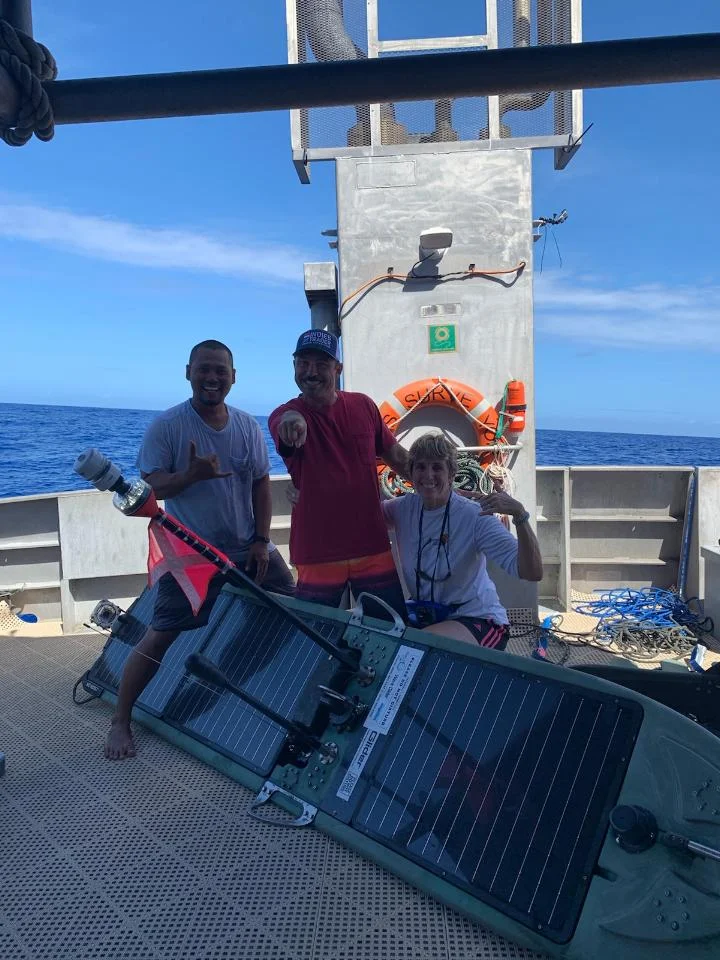 Beth and crew after successfully recovering Europa 650nm north of the Marshall Islands