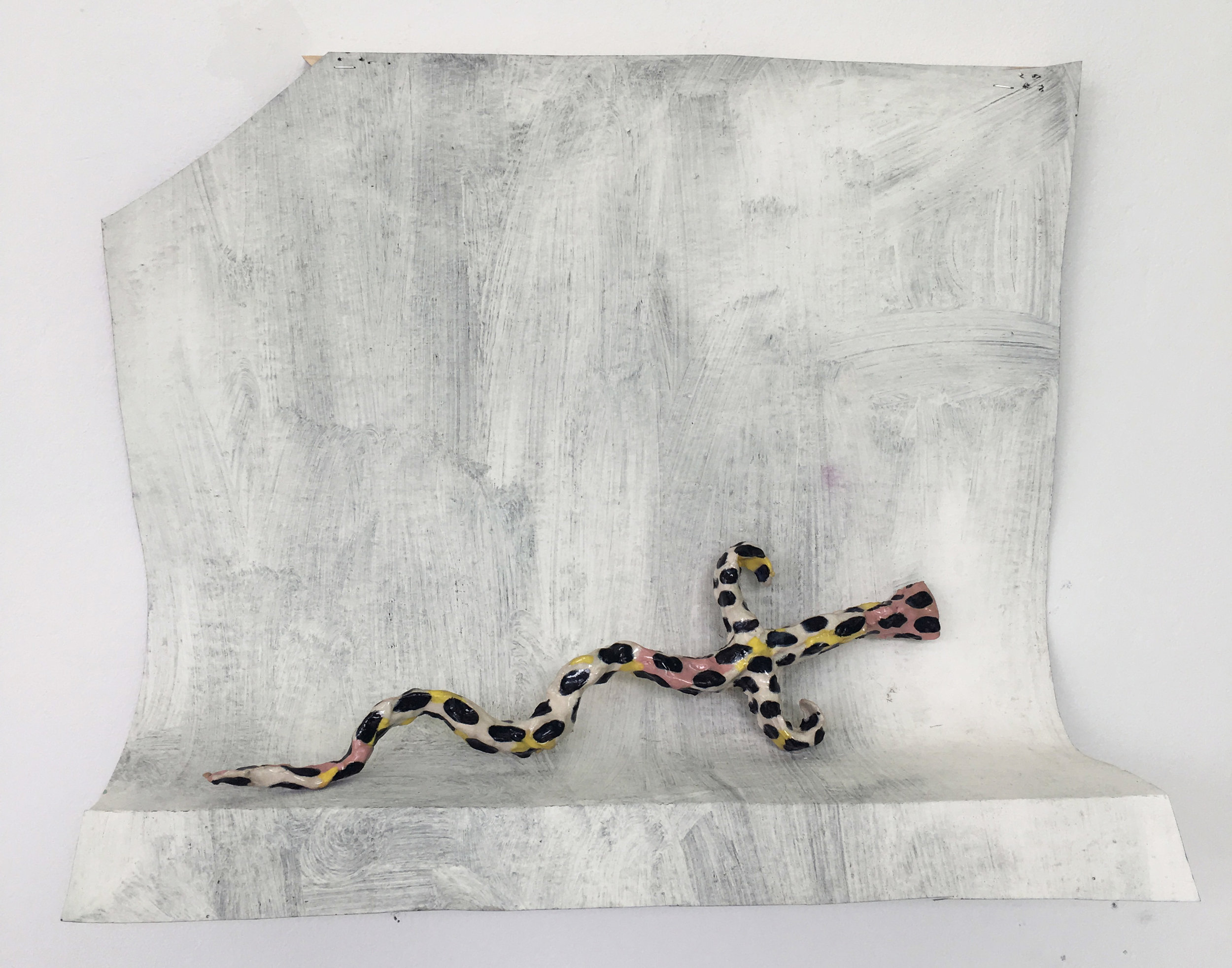 Her Kris, glazed stoneware on painted paper, 19 by 23 inches, 2017 