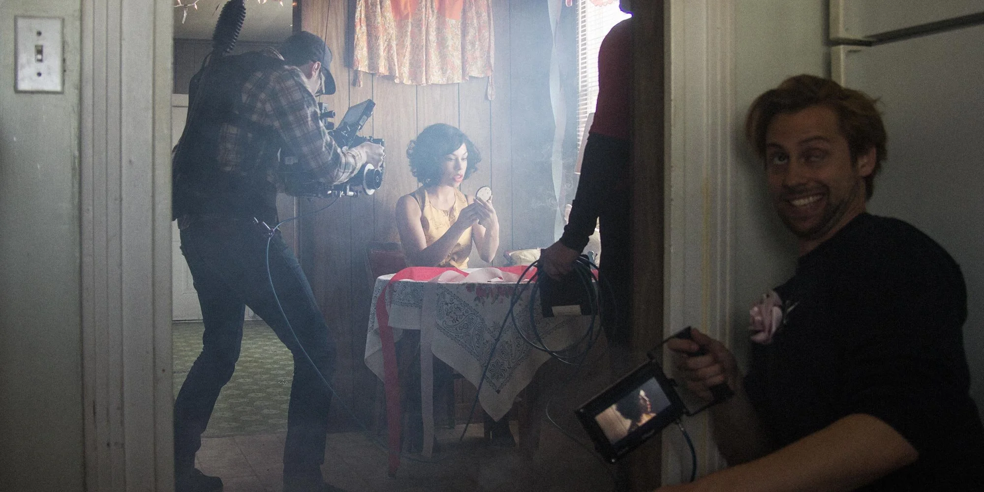 zach and monica on the set of a music video for their band PHOX