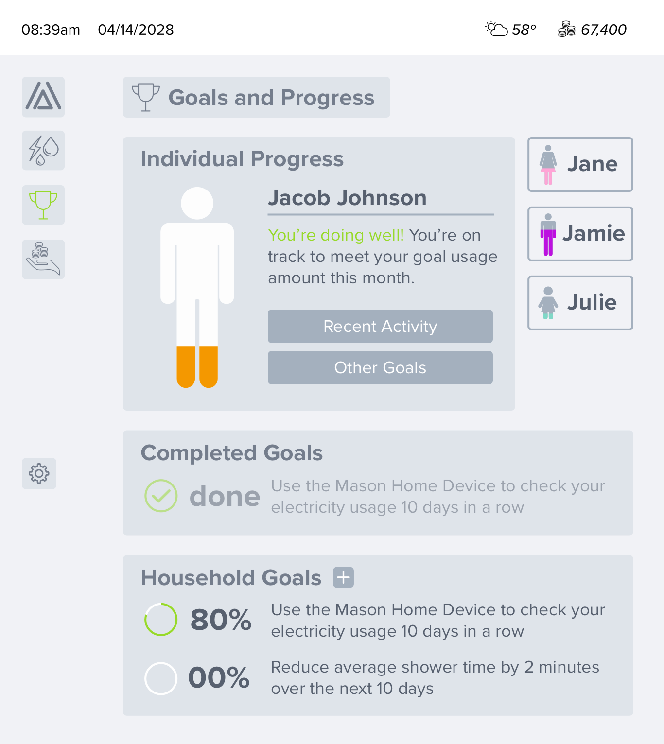 Goals — The main chart on this screen changed to a visualization of individual usage progress. This is also the only screen where the encouraging messages live. A title was added to the top of the screen and the completed goals are now seprate from the other goals.