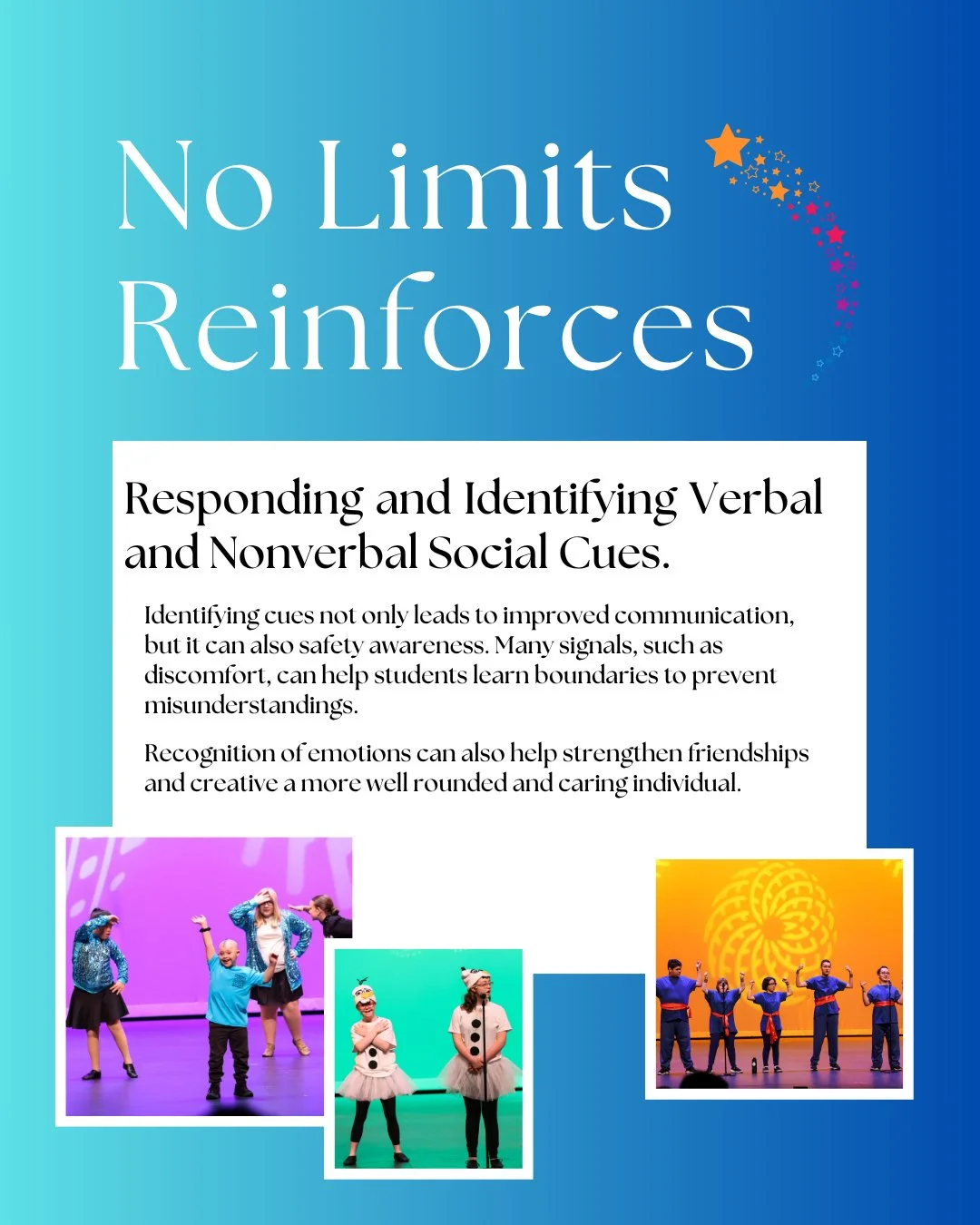 Responding and Identifying Verbal and Nonverbal Social Cues! 💙
*
*
*
*
*
#BreakingBarriers #NeurodiversityMatters #BuildingInclusiveCommunities #specialneedsdance #specialneedsmusicaltheater #specialneedsyoga #specialneedshiphop #DisabilityInclusion