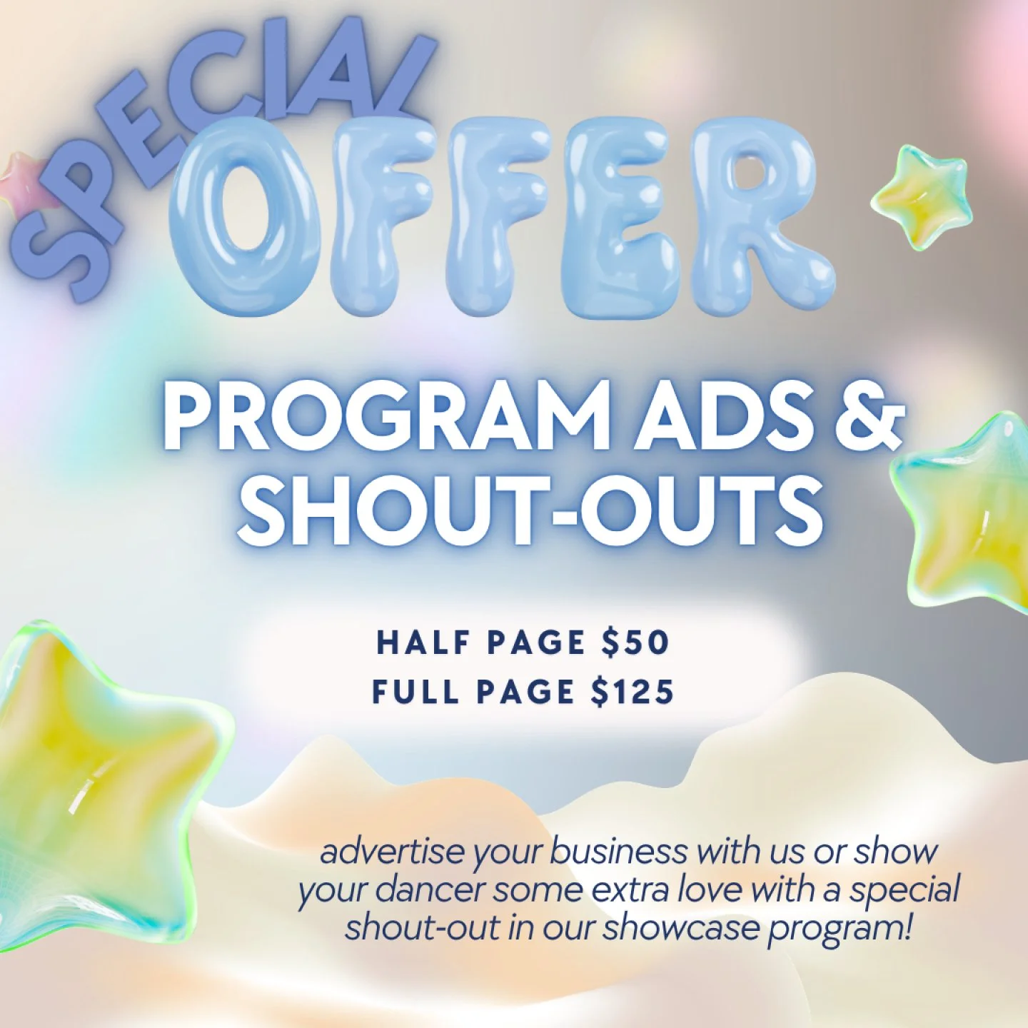 We are doing Program Ads and shout outs again this year! This is a great way to show your business or send some additional love to your performer. Click the link in our bio to fill out the form today. ADS are due May 3oth.