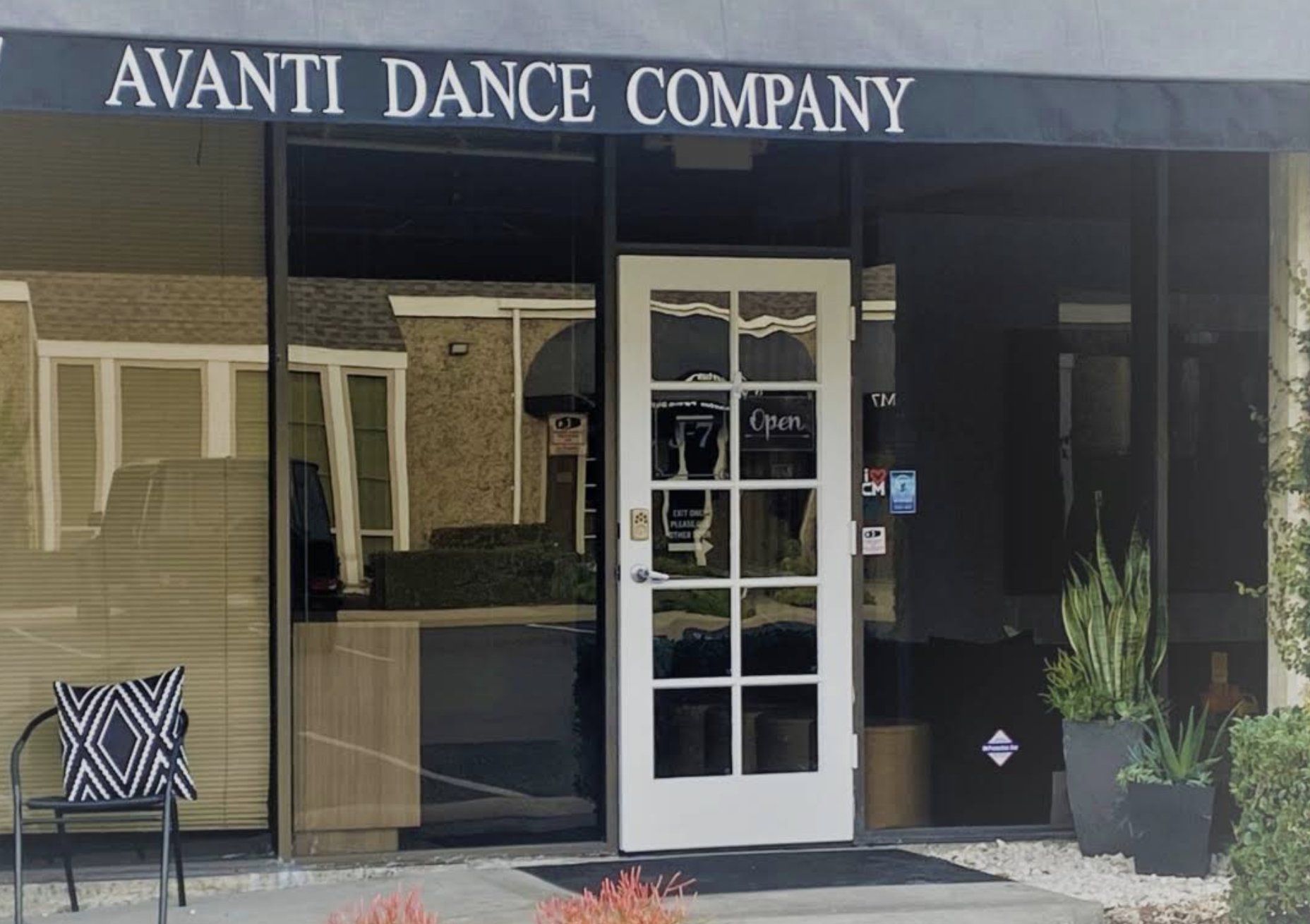Avanti Dance Company entrance with logo above the door to studios.