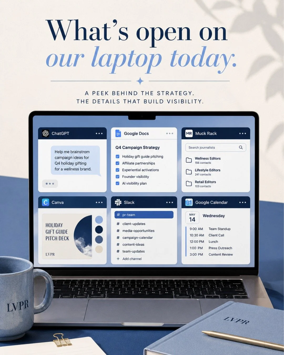 A look behind the tabs. 👀

There's a lot more behind a campaign than what eventually makes it to your feed.

On any given day, we're bouncing between brainstorming sessions, media research, content planning, AI tools, client communication, and long-