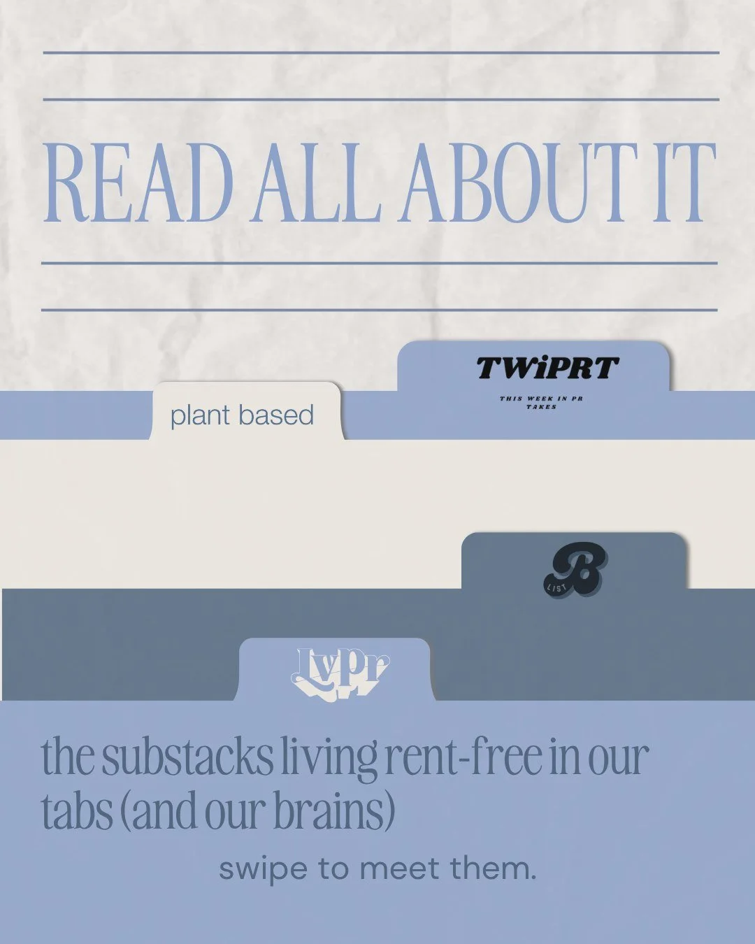 Our tabs are a mess but our reading list isn't. This month's rotation: fashion intel from @bellagerard, wellness (with receipts) from @itskatiestone, and the PR gossip we can't quit from Brian Kramer's This Week in PR Takes.

Swipe through then tell 