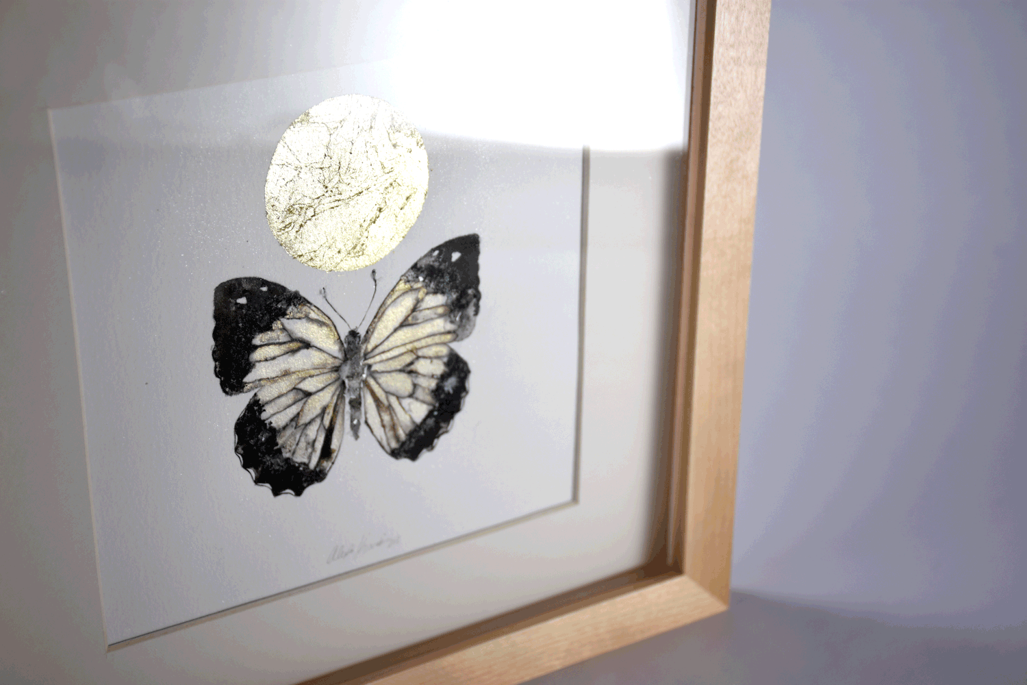 Everything Harris Three-Spot Moth Painting in gold leaf frame