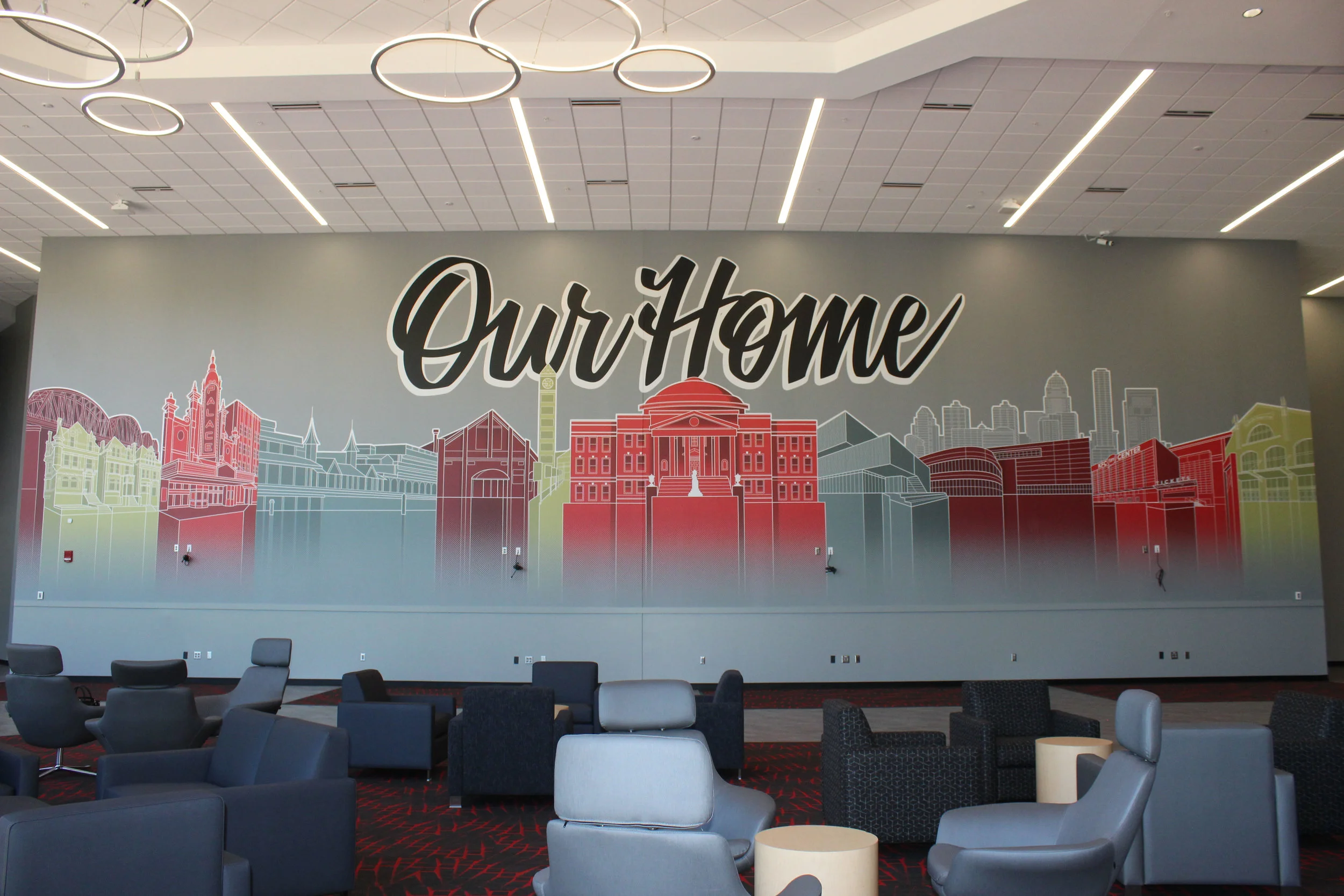 From left to right: The Walking Bridge, Old Louisville homes, The Palace, Churchill Downs, The Red Barn, The Student Activities Center, Grawemeyer Hall, The Speed Art Museum, The Student Recreation Center, Louisville’s skyline, The Yum Center, and L…