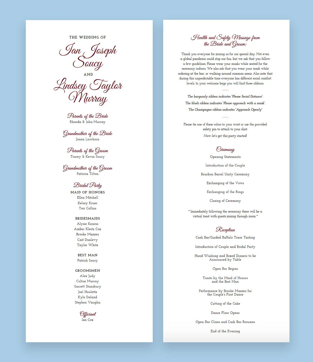 Flat lay of wedding programs