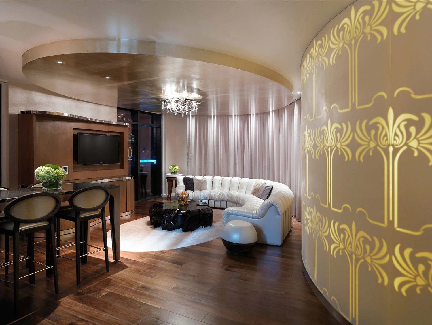 The Sahra Spa Penthouse Suite combines a well-appointed living and entertainment area with private spa accommodations.