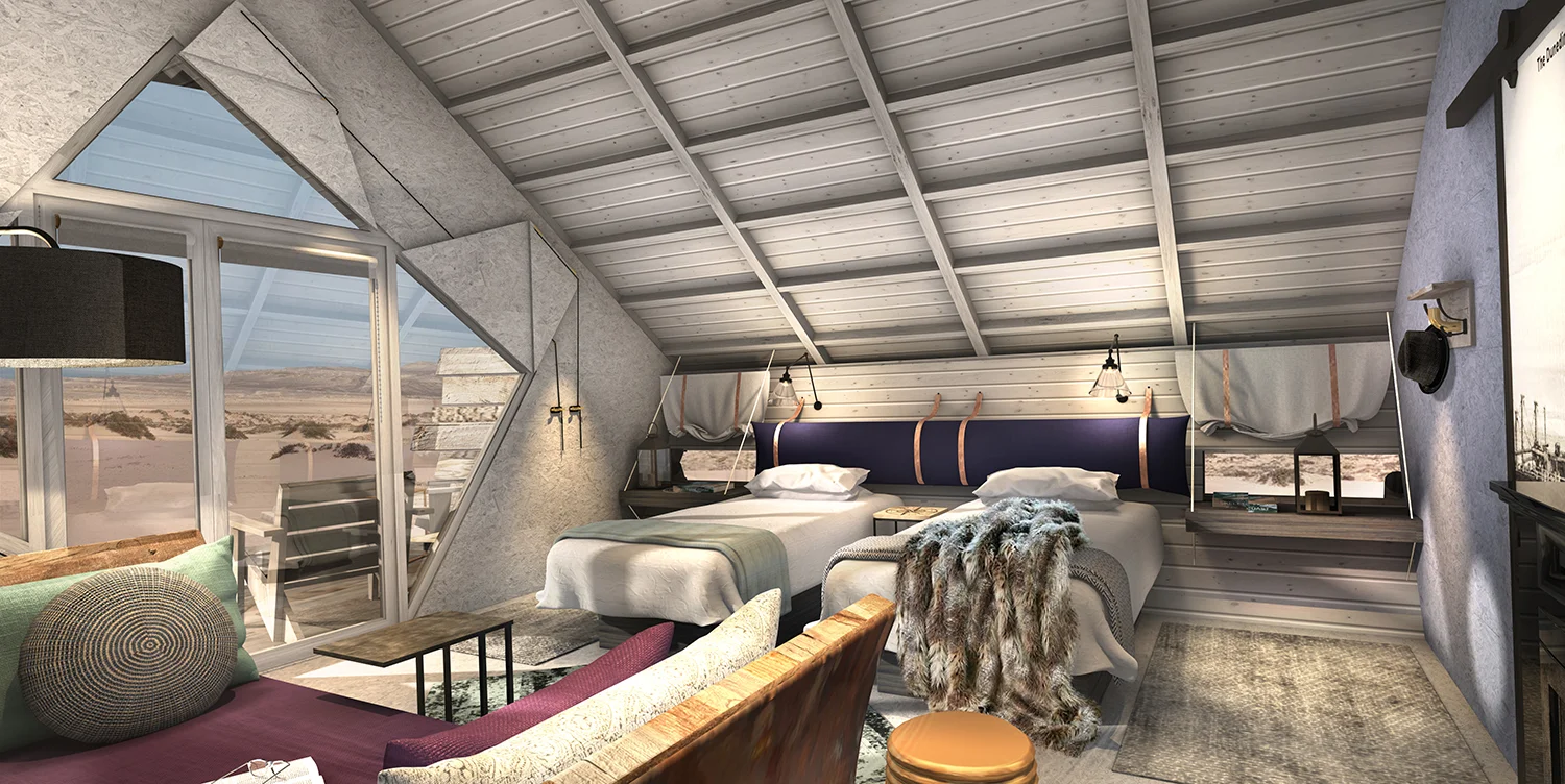 Each cabin is inspired by the famous shipwrecks that can be found along the Skeleton Coast.