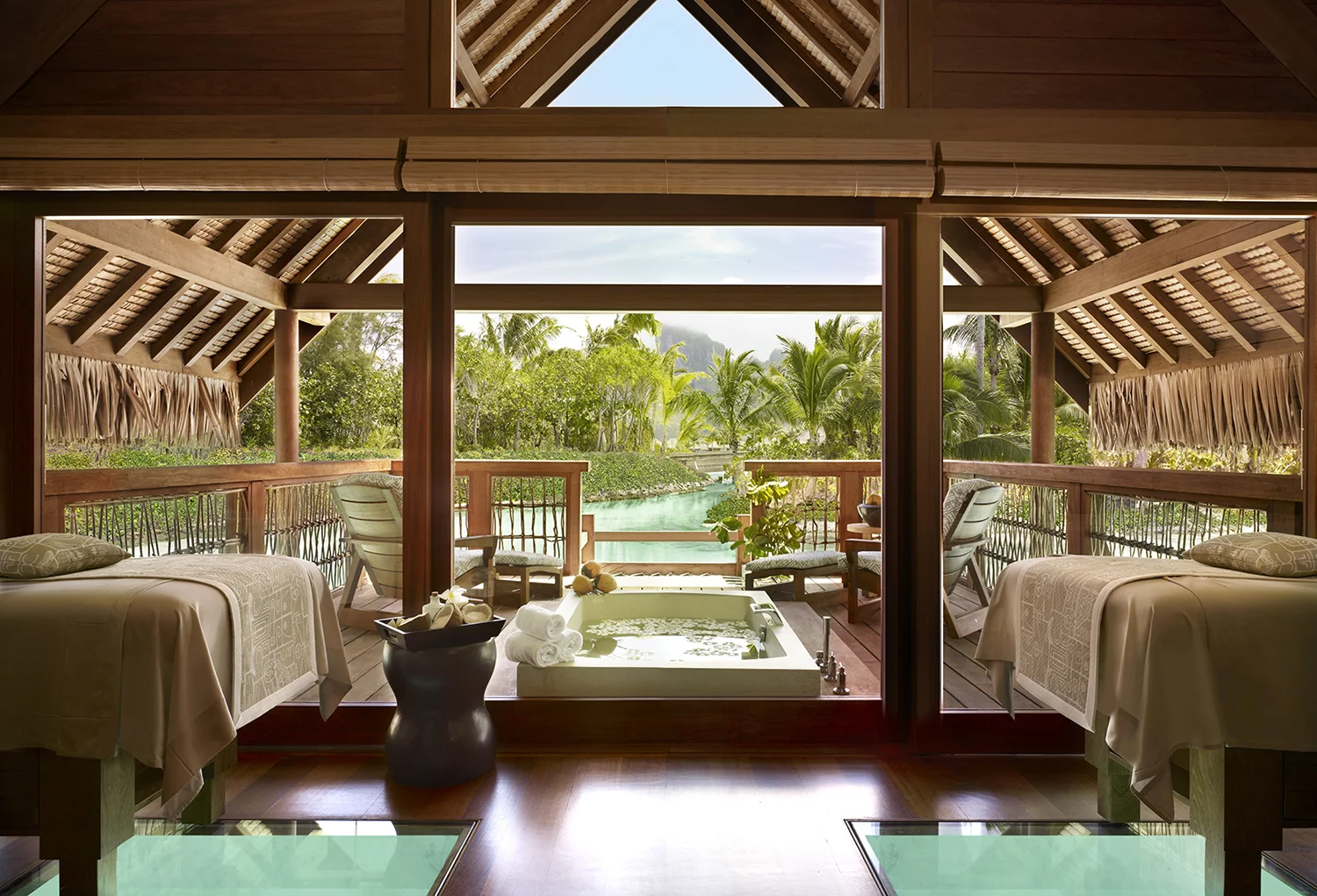The Overwater Spa Suite is perched above the lagoon and is the ultimate couple’s suite.