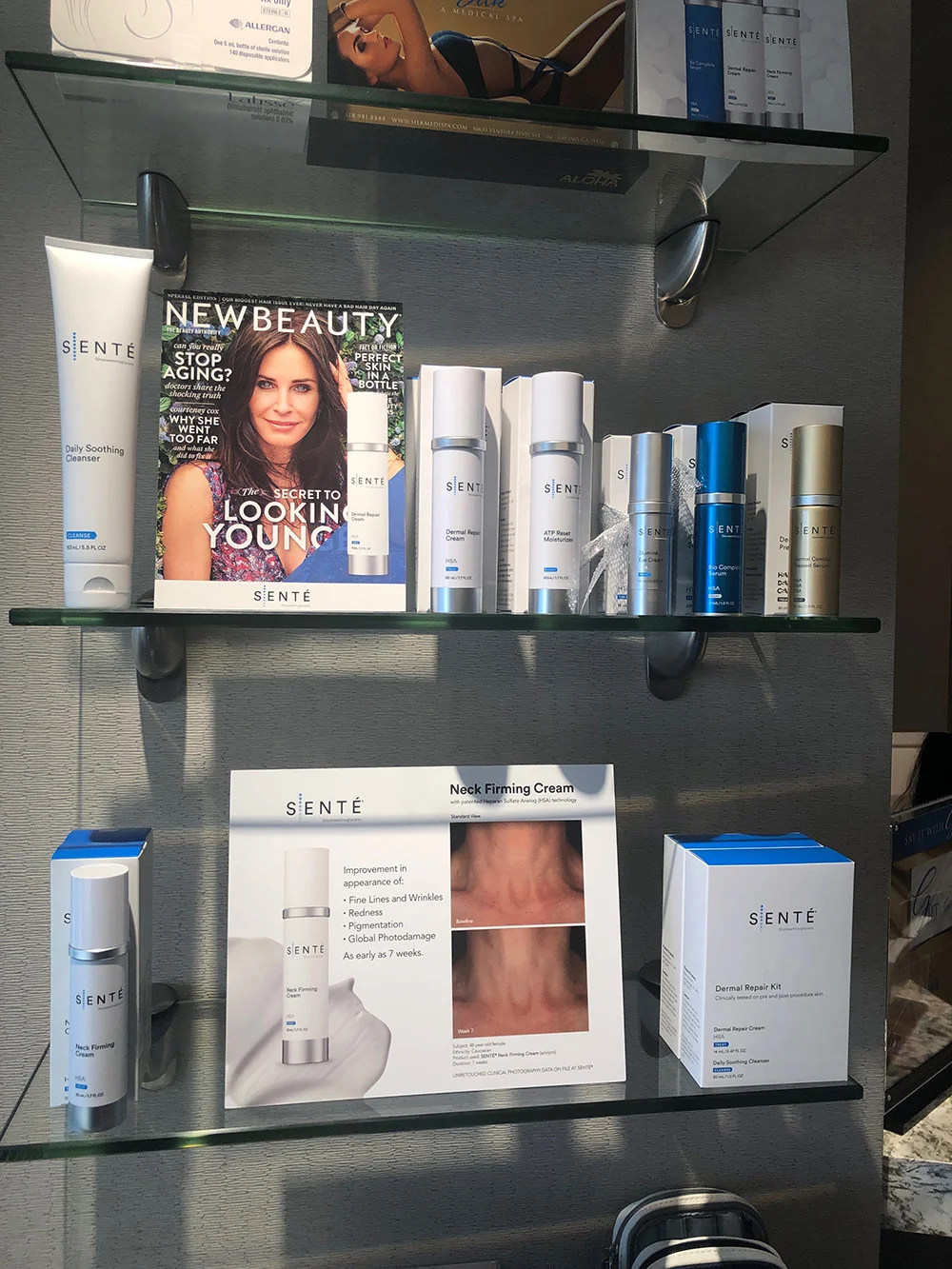 The retail area carries a variety of medical-grade skin care lines, including celebrity favorite Sente.