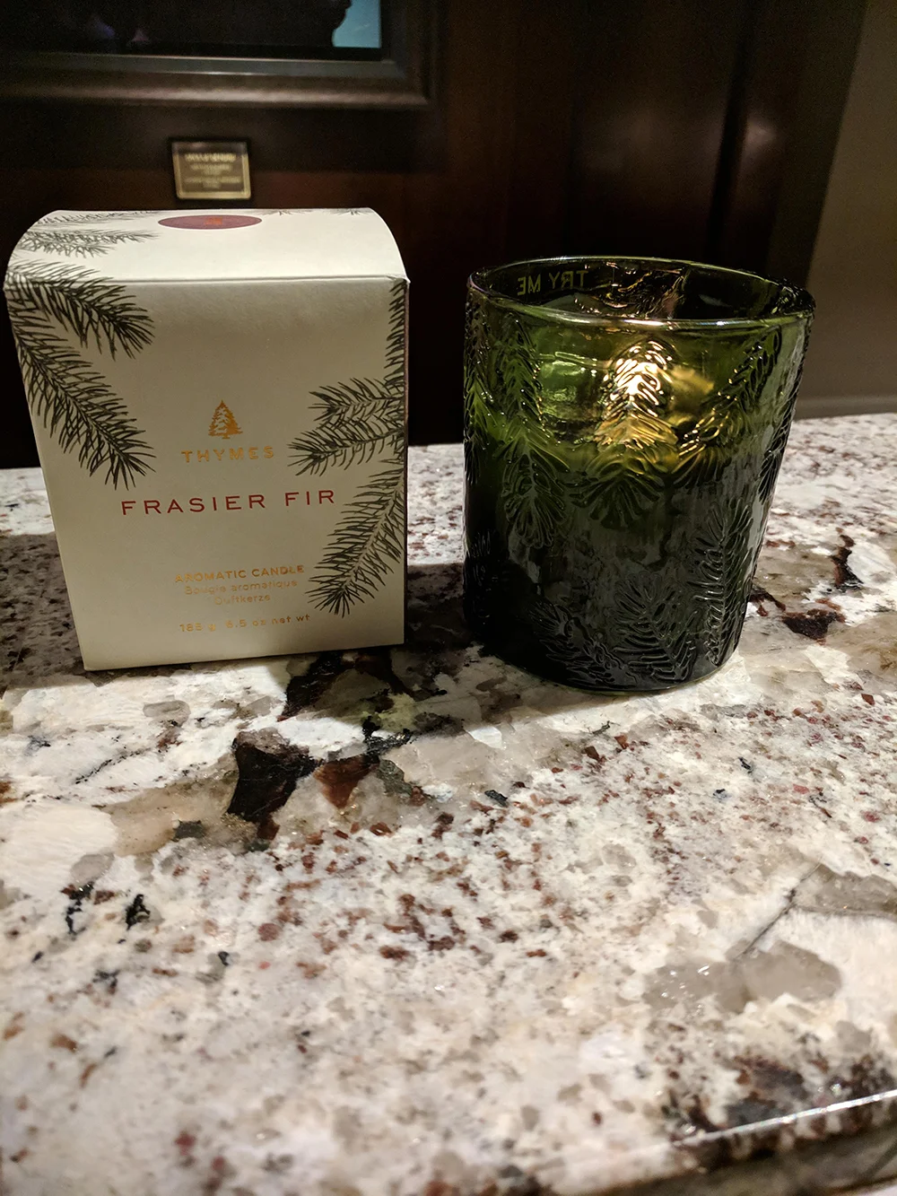 A Thyme’s Frasier Fir candle burns at the front desk, creating the perfect ambiance.