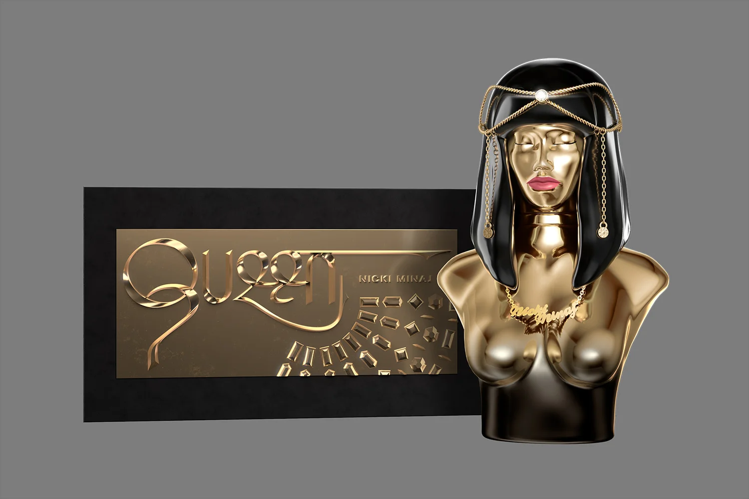 The iconic bottle is dipped in gold and adorned with a removable headpiece that can be work as a bracelet.