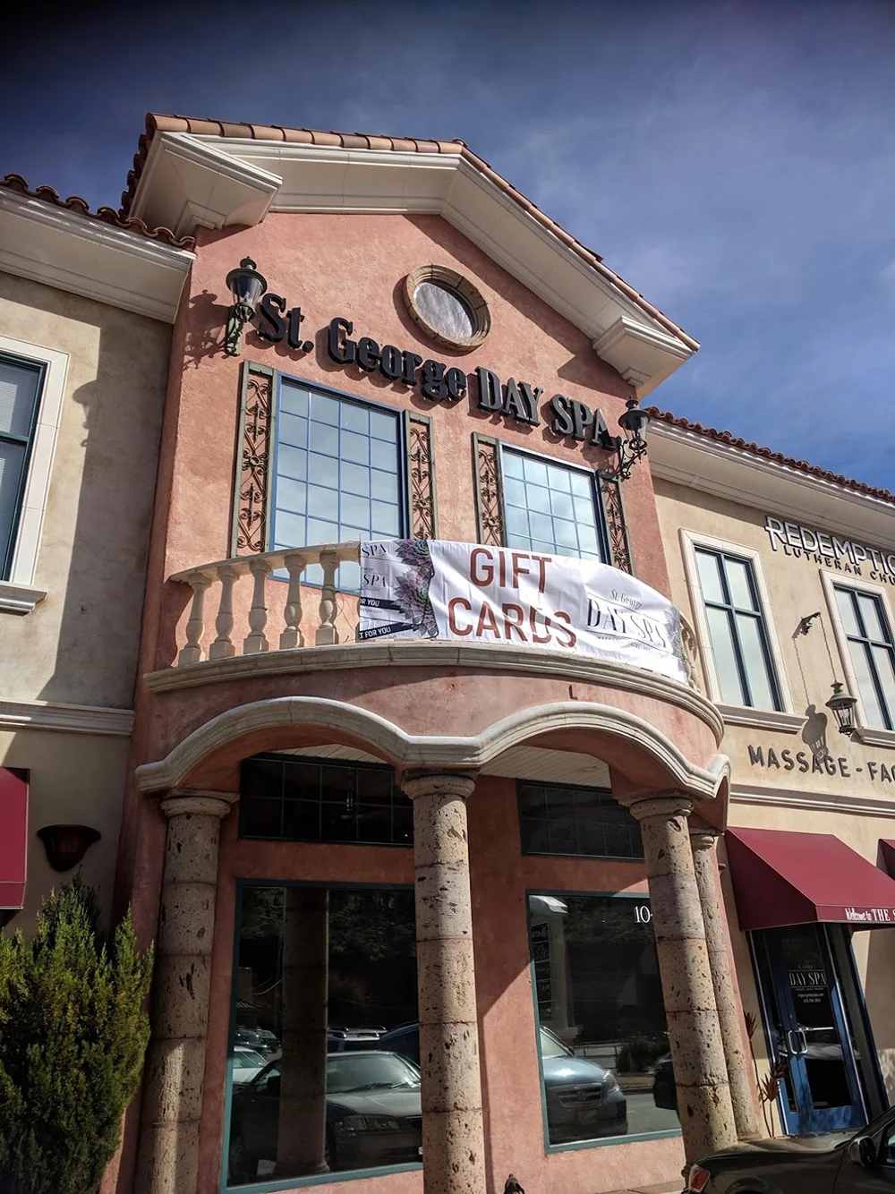 Walking into St. George Day Spa for a spa day.