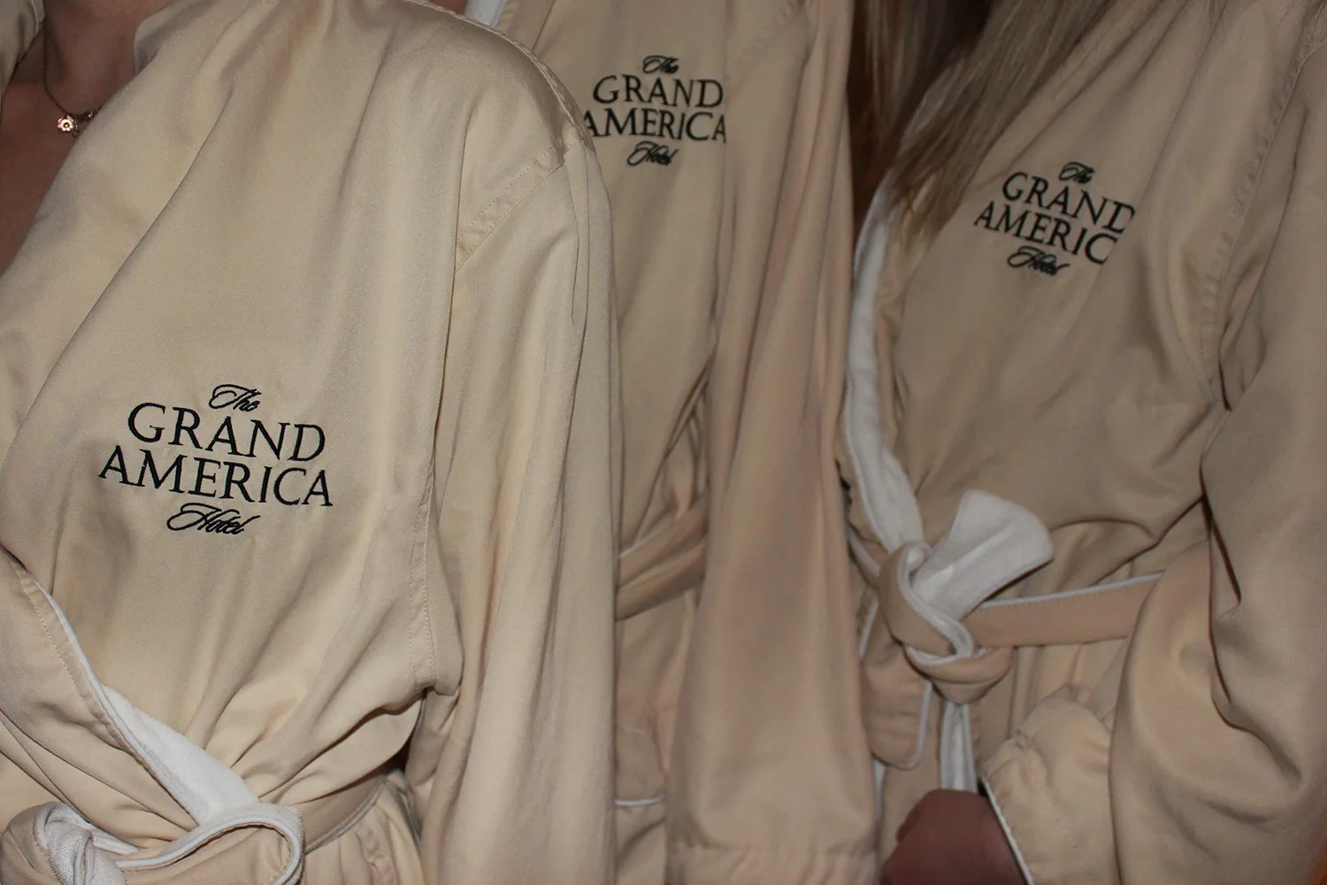 Adorning spa robes all day and all night.