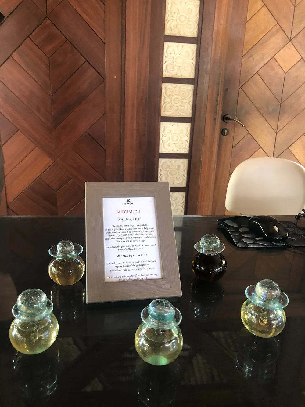 The spa also offered us our choice of oils to use in our treatment.