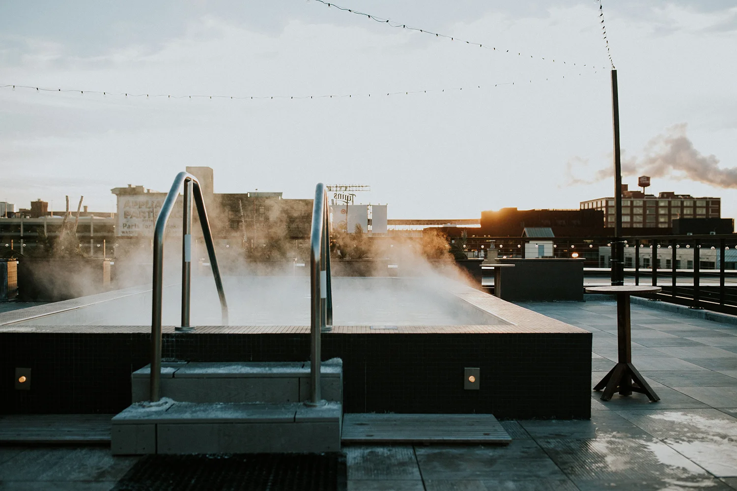 Hewing Hotel’s 24-person rooftop sauna.
