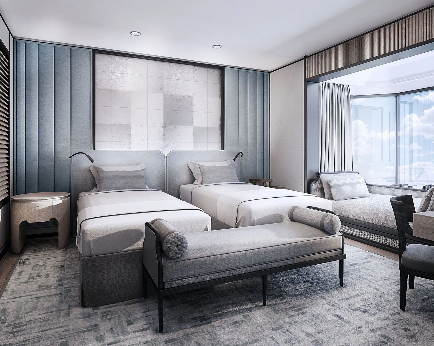 Parents have their own suite connected to the children’s room.