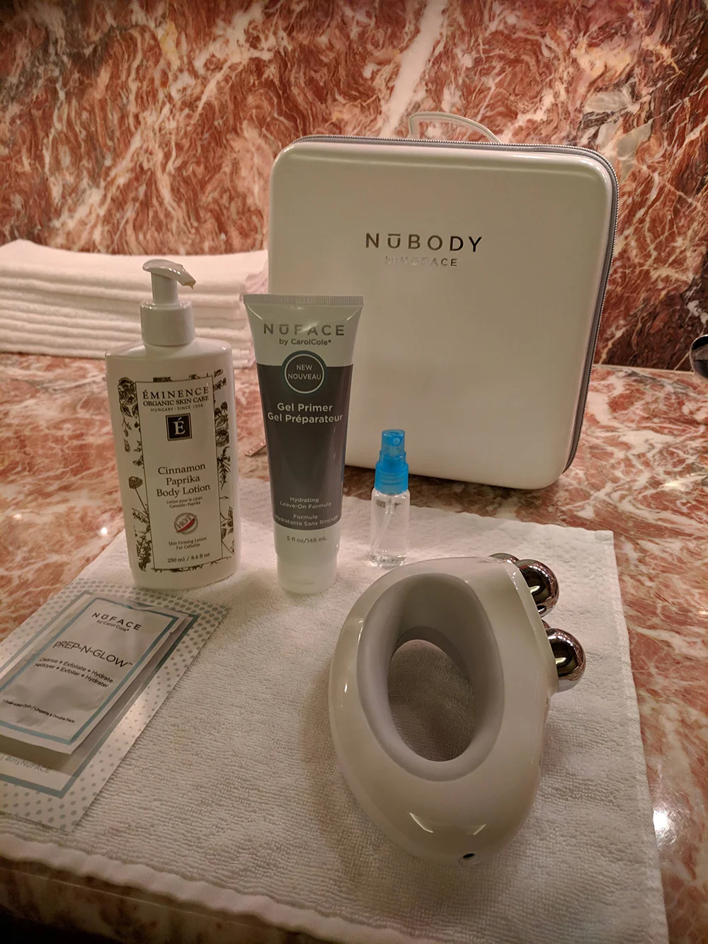 Microcurrent setup using the NuBody toning device.