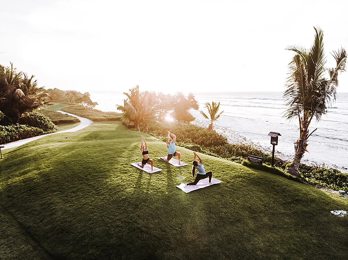 Oceanfront yoga at Shangri-La’s Villingili Resort & Spa, Maldives.