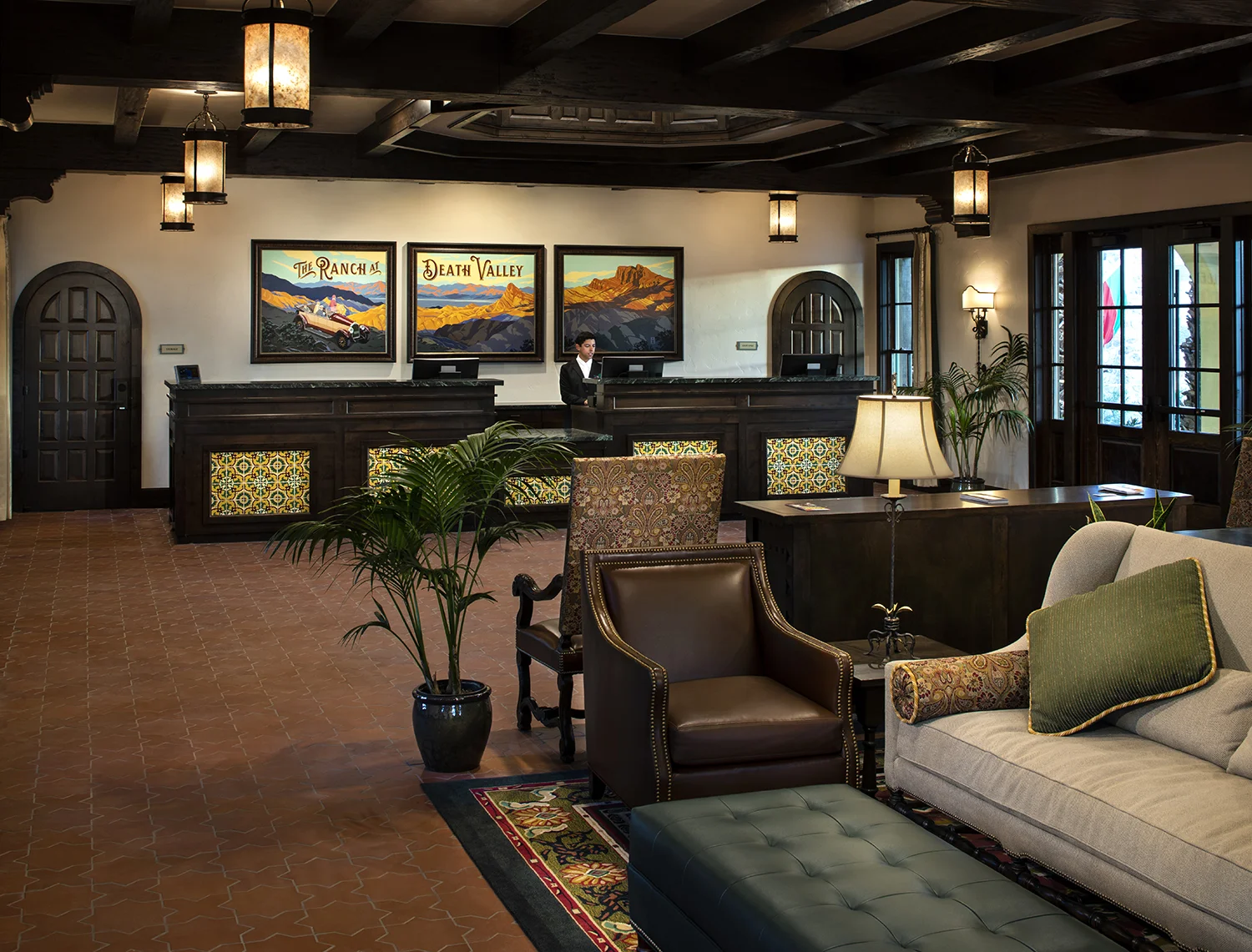 The reception desk at The Ranch at Death Valley.