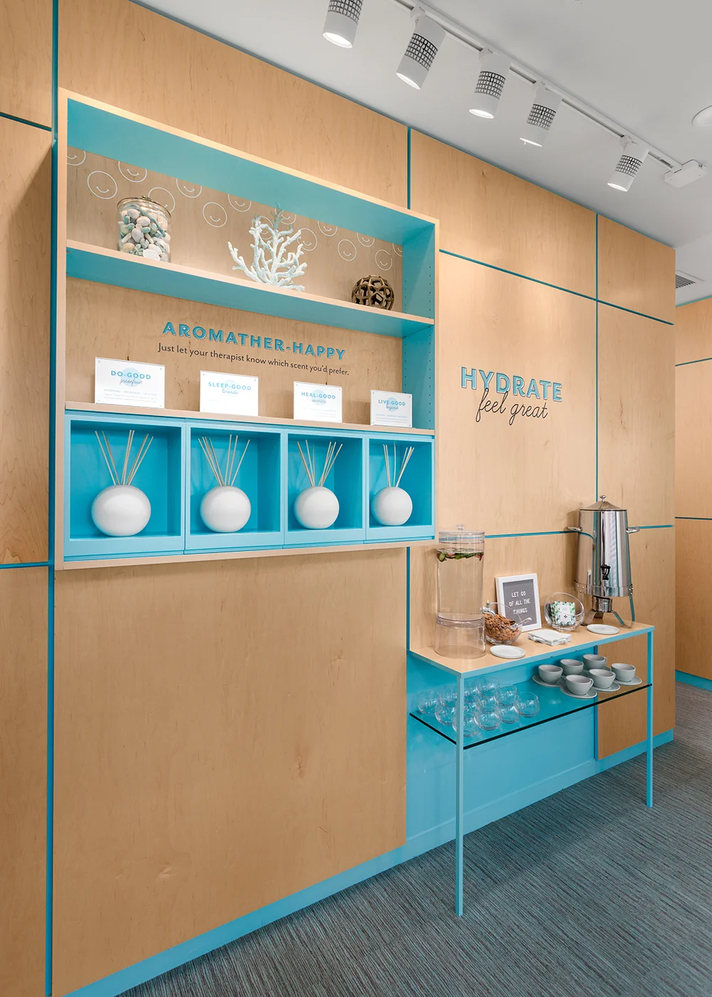 Guests enjoy an array of aromatherapy options prior to their treatment.