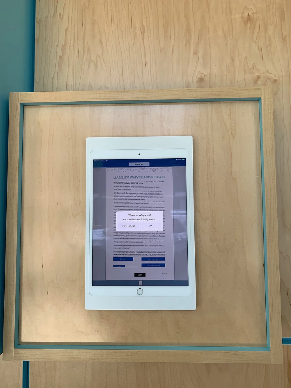 A wall iPad makes for an easy and convenient check-in experience.