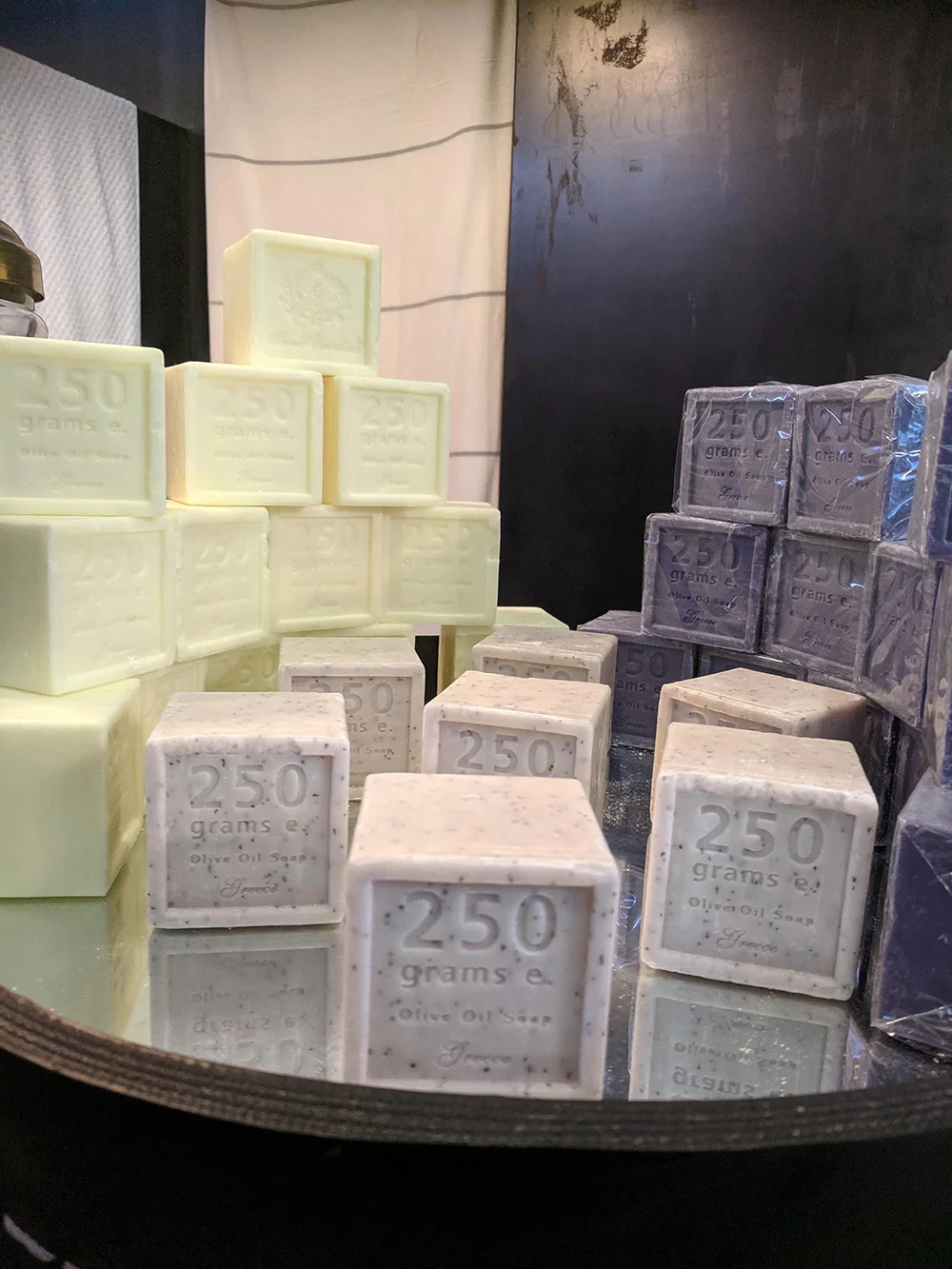 Olive oil soaps are among the items available for purchase in the spa’s retail area.