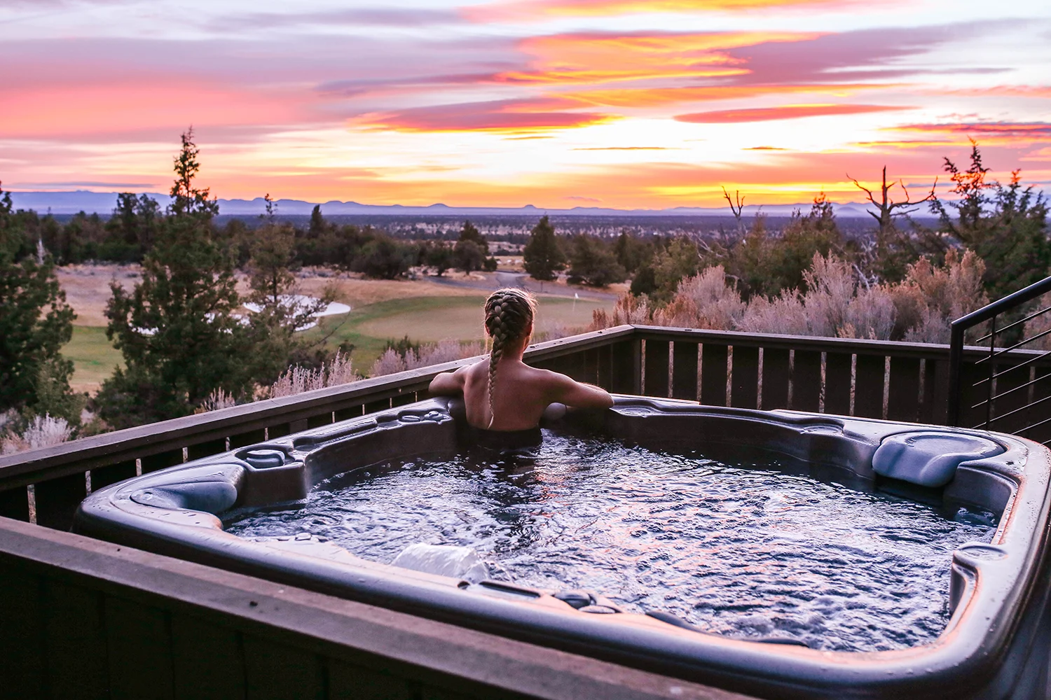 Before or after treatments, guests can relax in the adults-only hot tub.