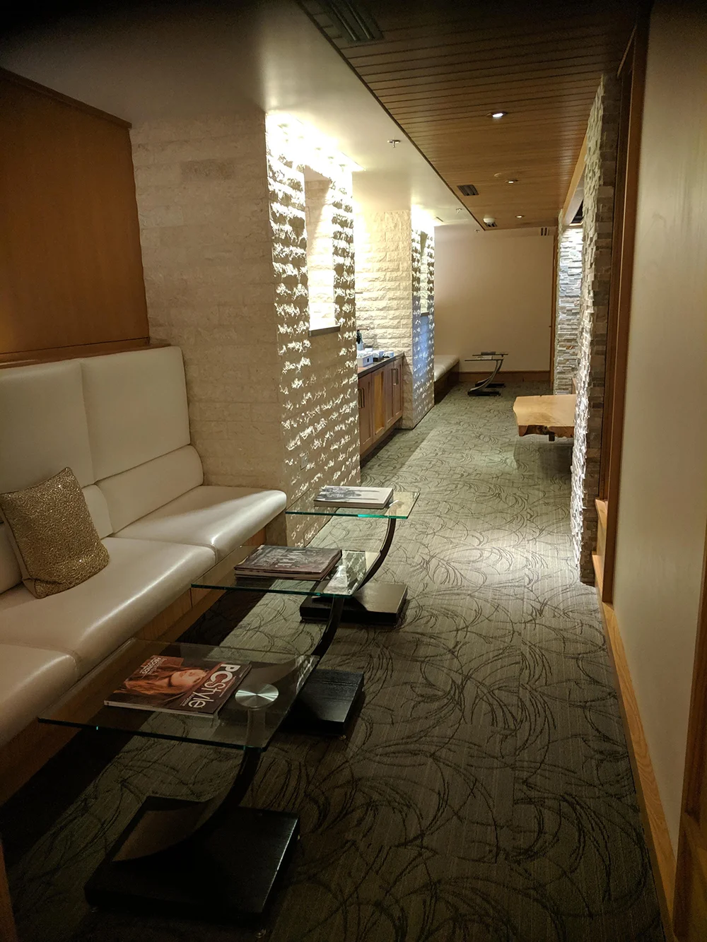 The spa’s tea lounge offers tea, snacks, and comfortable seating for relaxation.